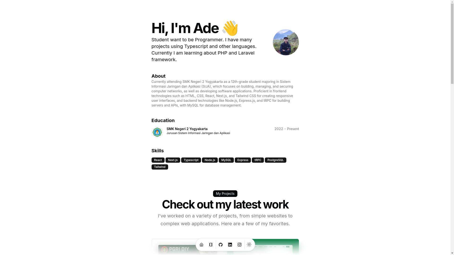 website screenshot of https://adebagas.me/