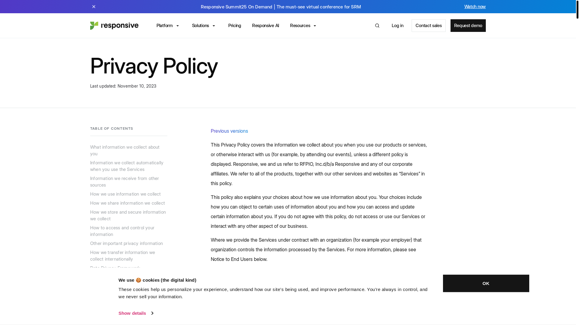 website screenshot of https://www.responsive.io/privacy-policy/