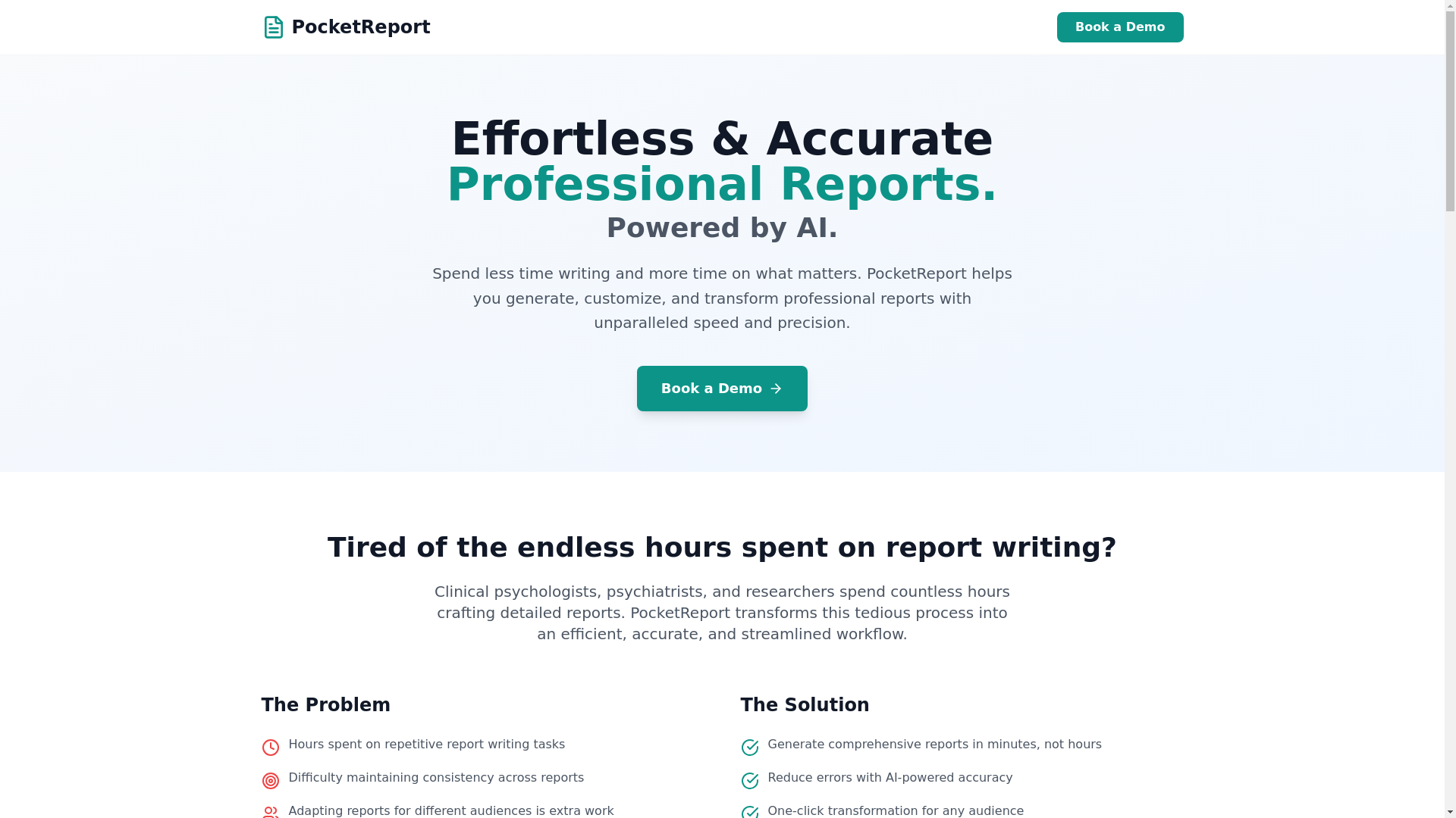 website screenshot of https://pocketreportai.com/
