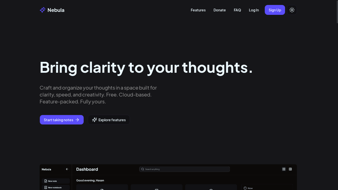 website screenshot of https://nebulanotes.live/