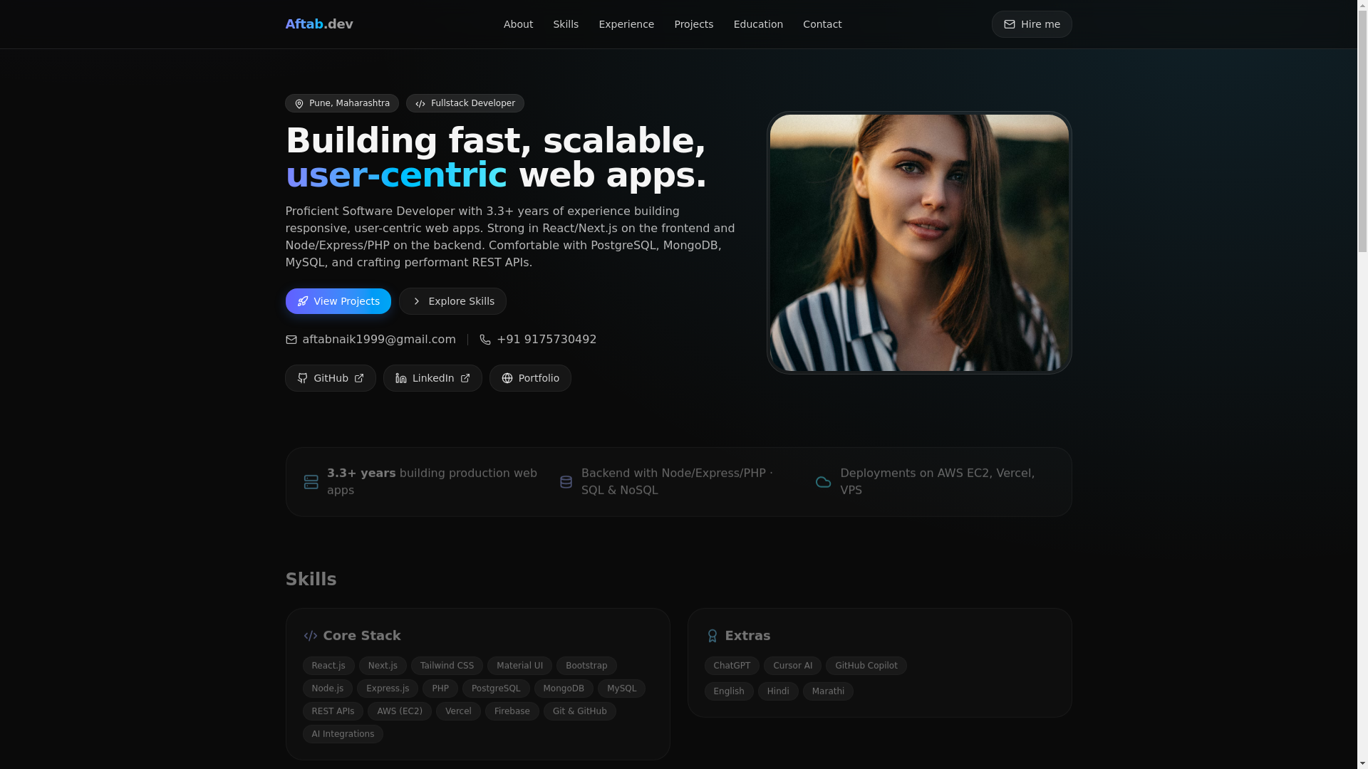 website screenshot of https://aftabnaik.in/