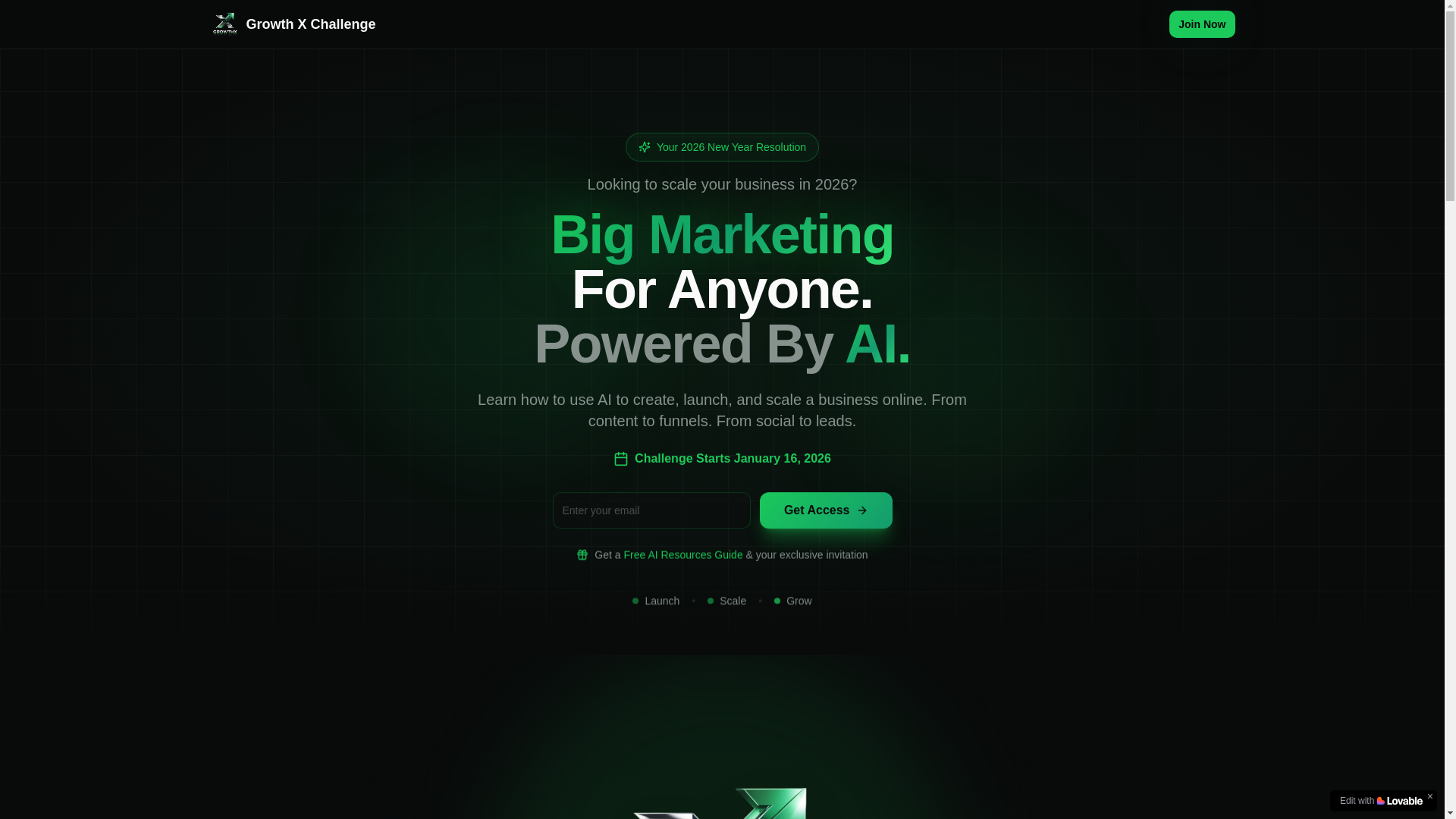 website screenshot of https://growthxchallenge.com/