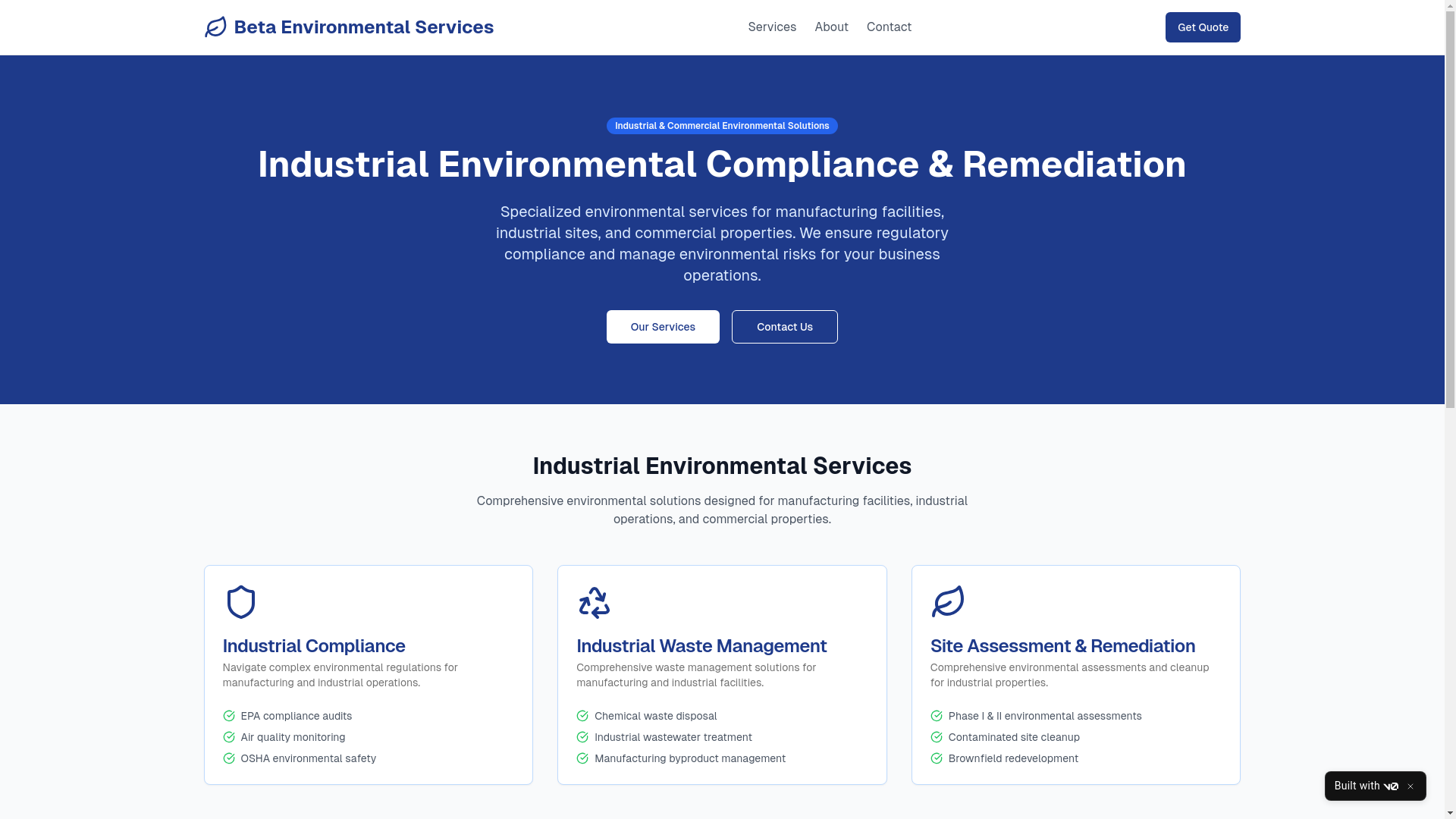 website screenshot of https://betaenvironmental.com/
