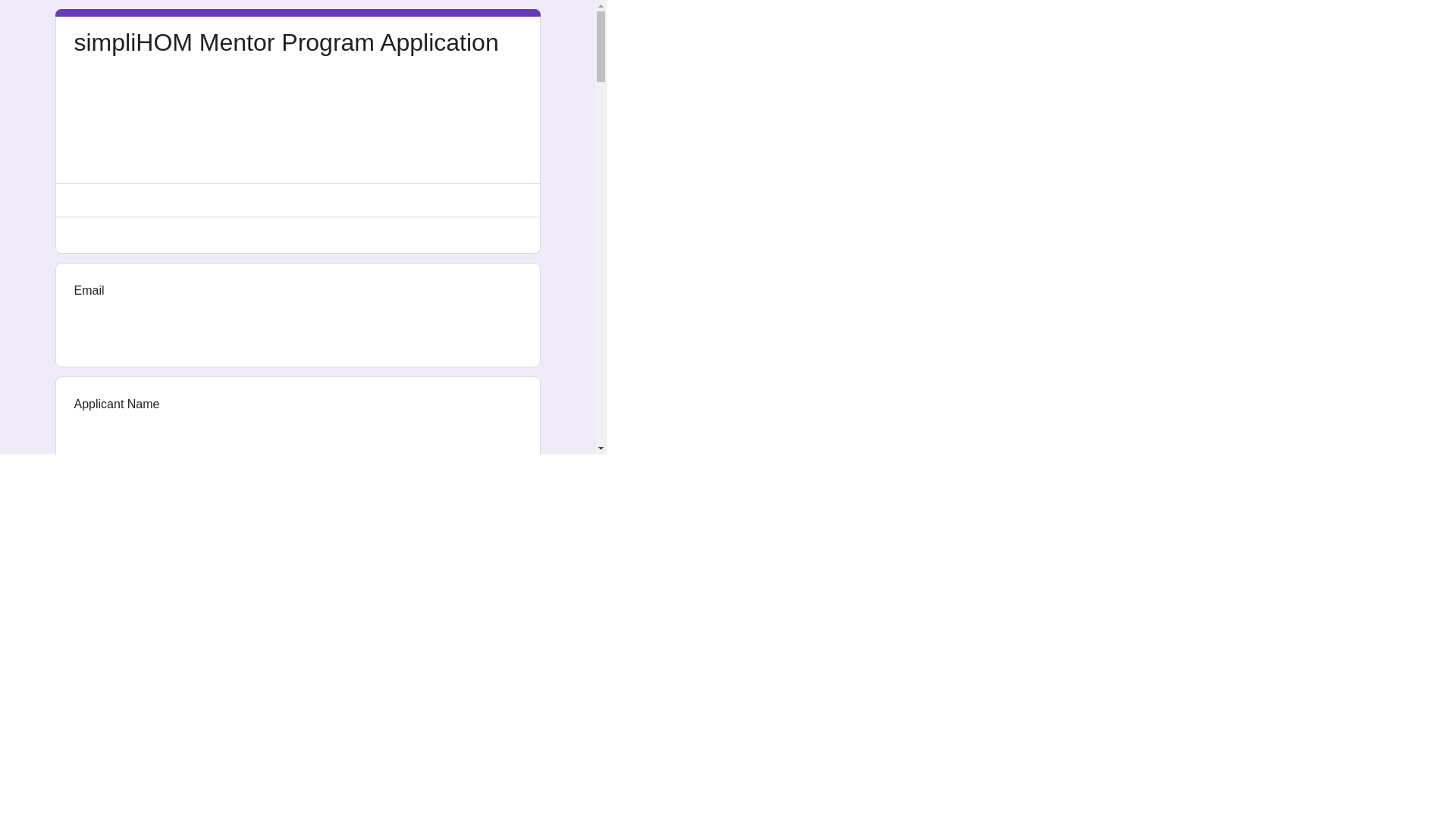 website screenshot of https://simplihommentorapplication.com/