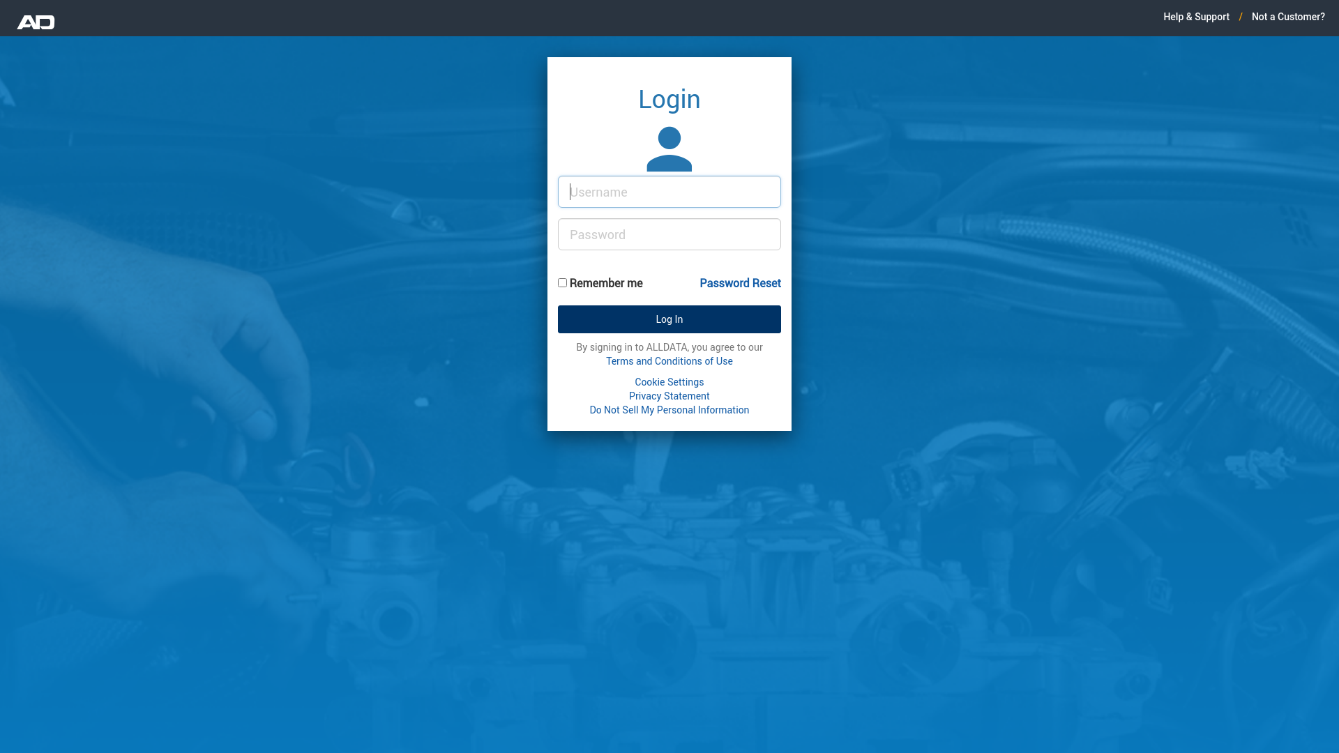 website screenshot of https://my.alldata.com/migrate/#/home