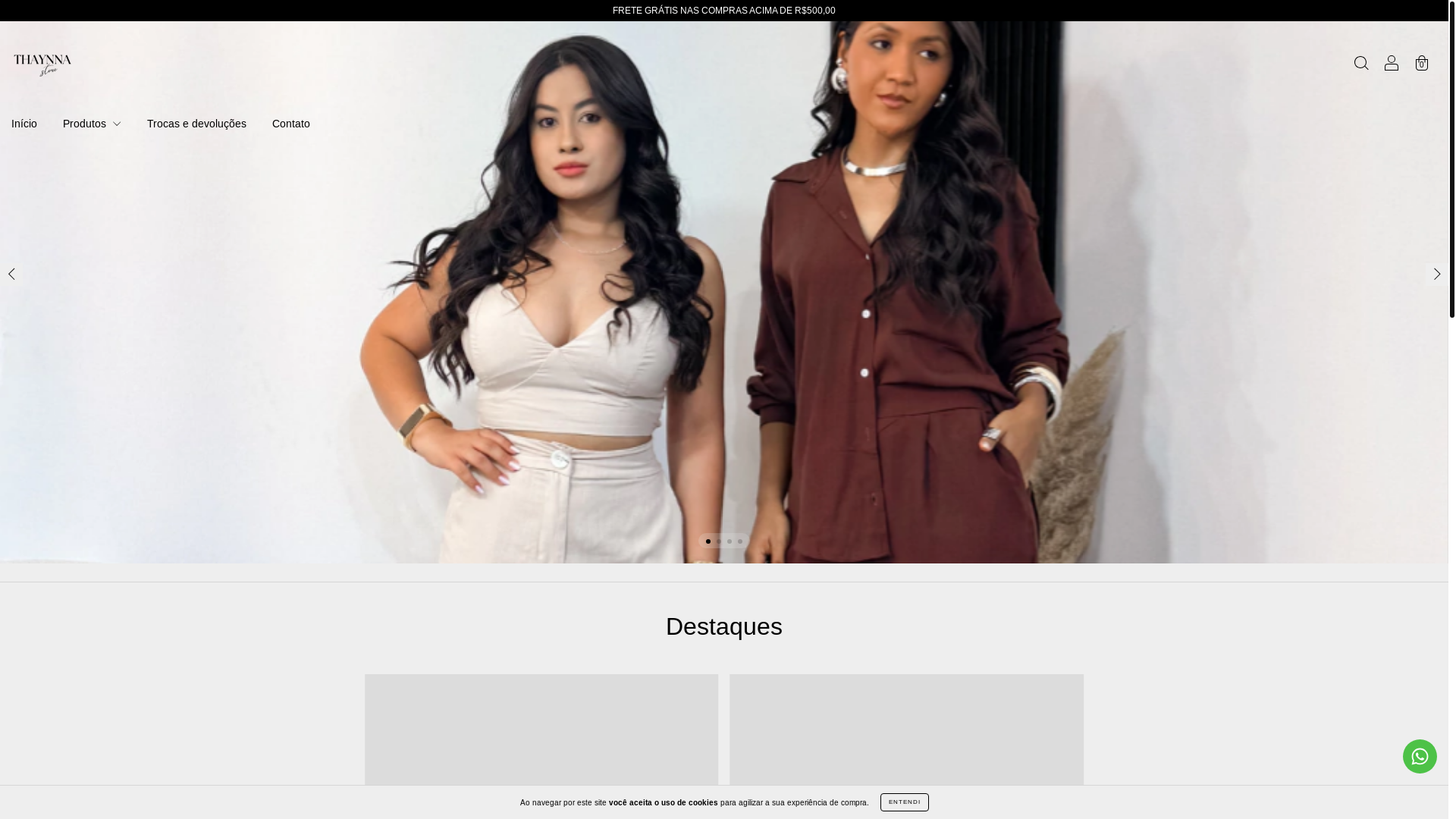 website screenshot of https://thaynnastore.com.br/