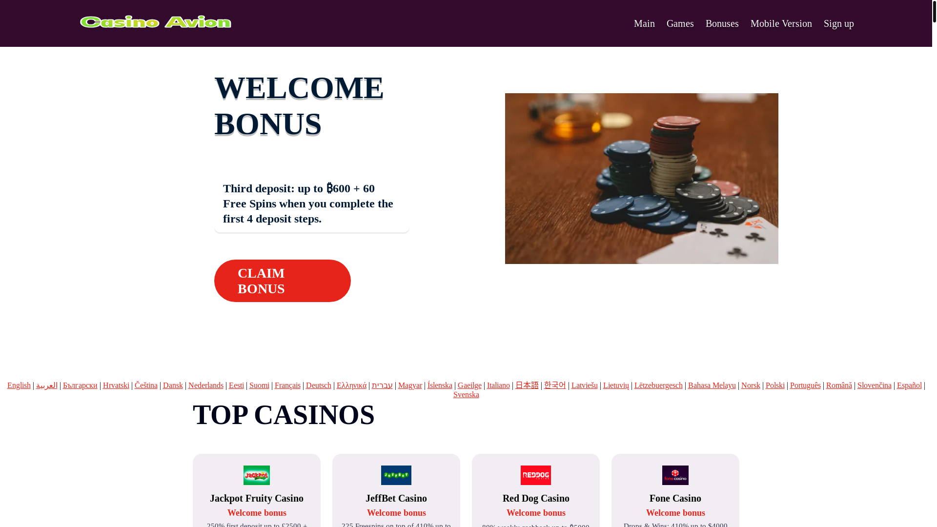 website screenshot of https://casinoavion2.bond/