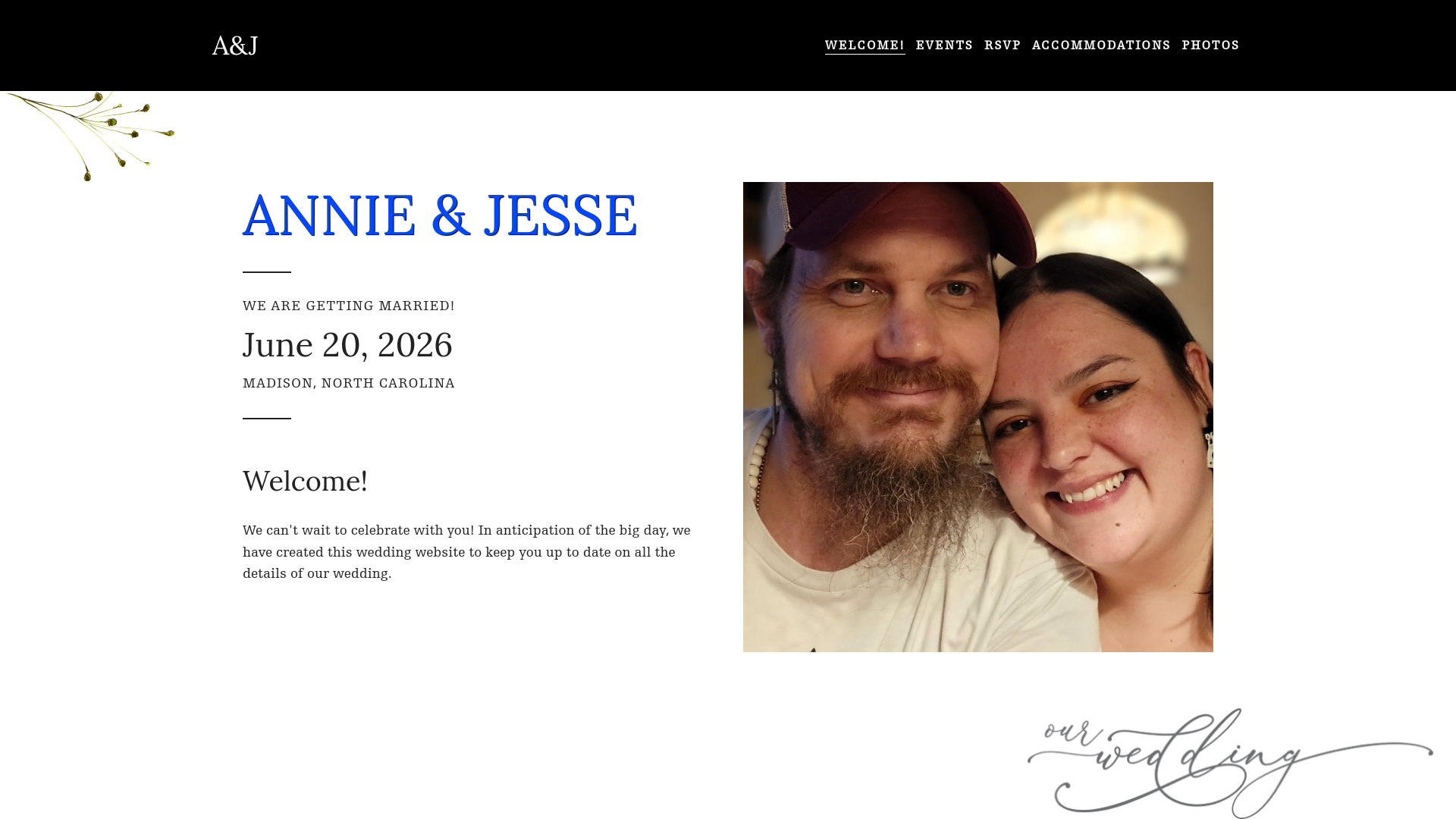 website screenshot of https://annieandjessegetmarried.com/