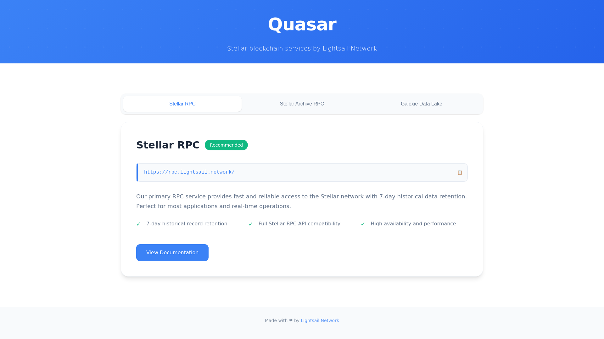 website screenshot of https://quasar-lightsail-network.pages.dev/