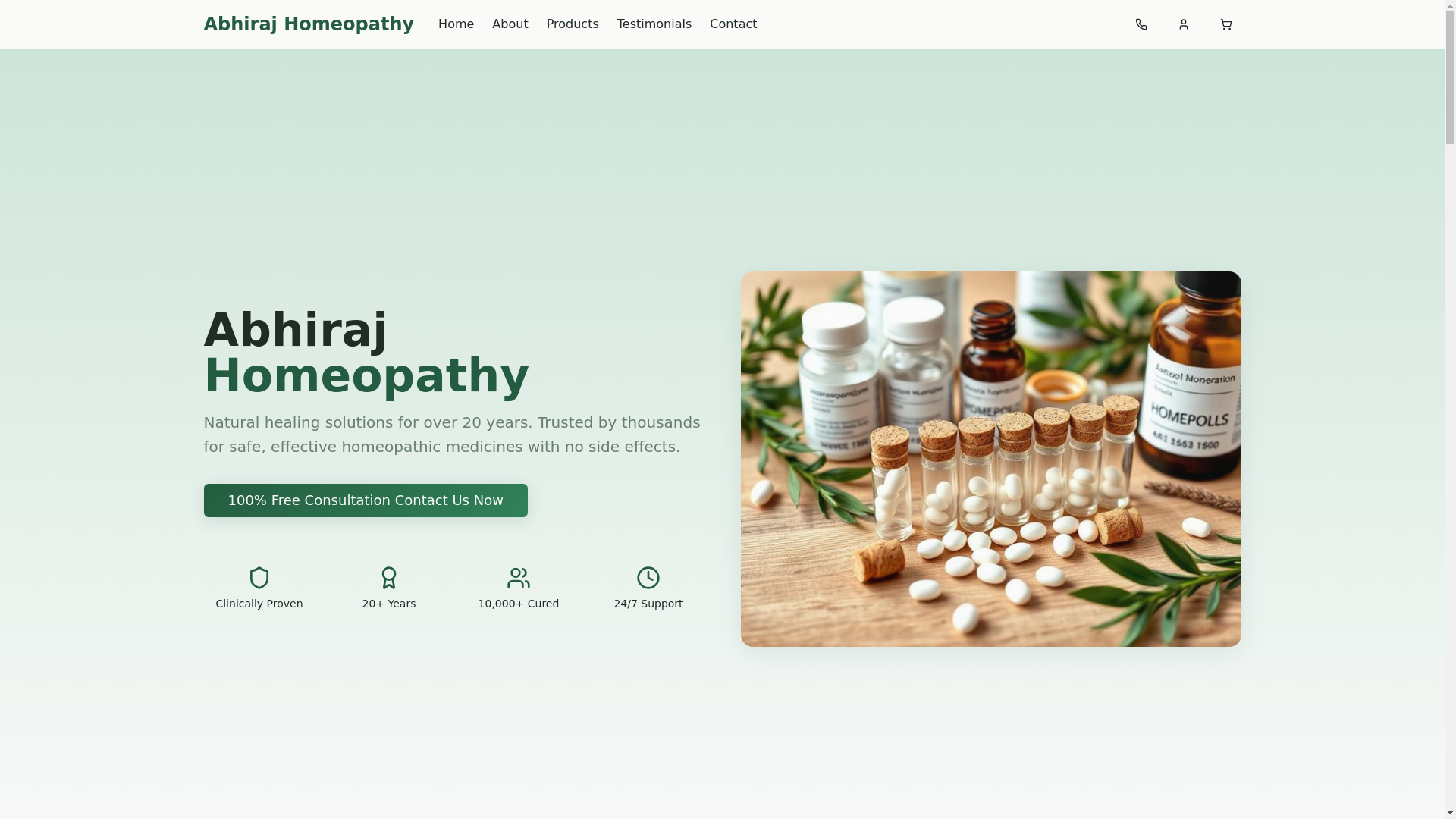 website screenshot of https://abhirajhomeopathy.in/