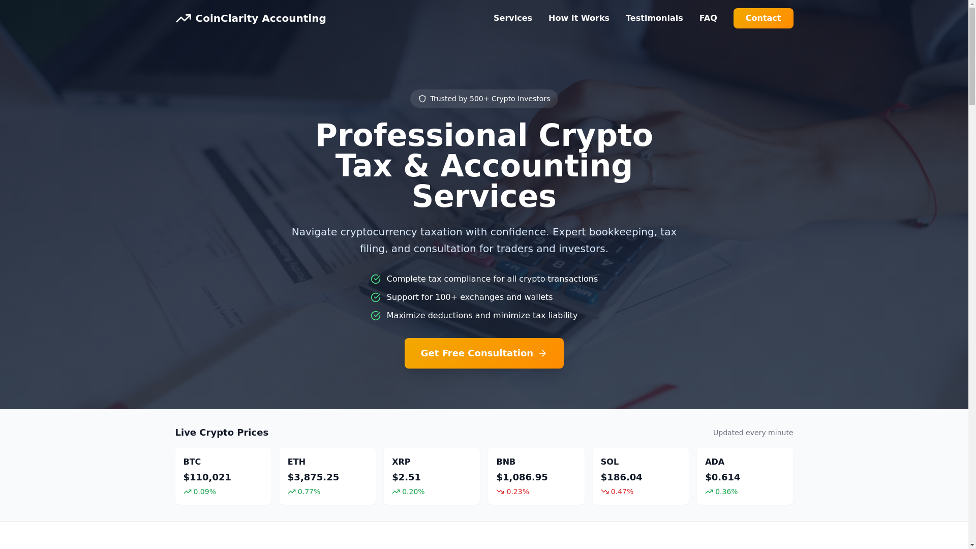 website screenshot of https://coinclarity.net/