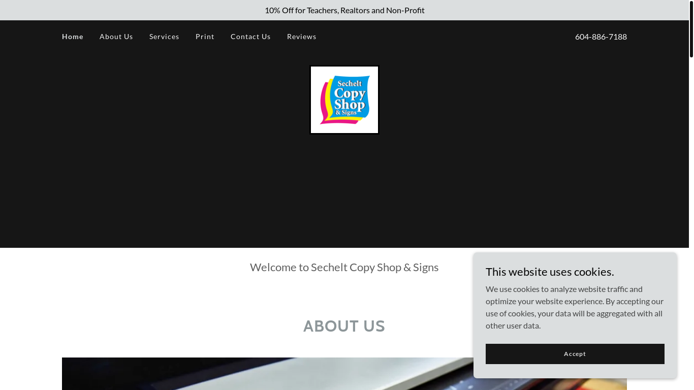 website screenshot of https://secheltcopyshop.ca/