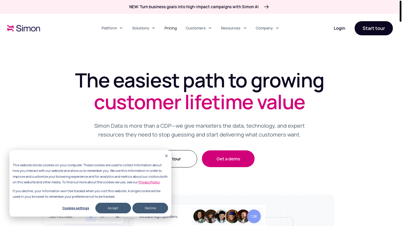 website screenshot of https://www.simondata.com/