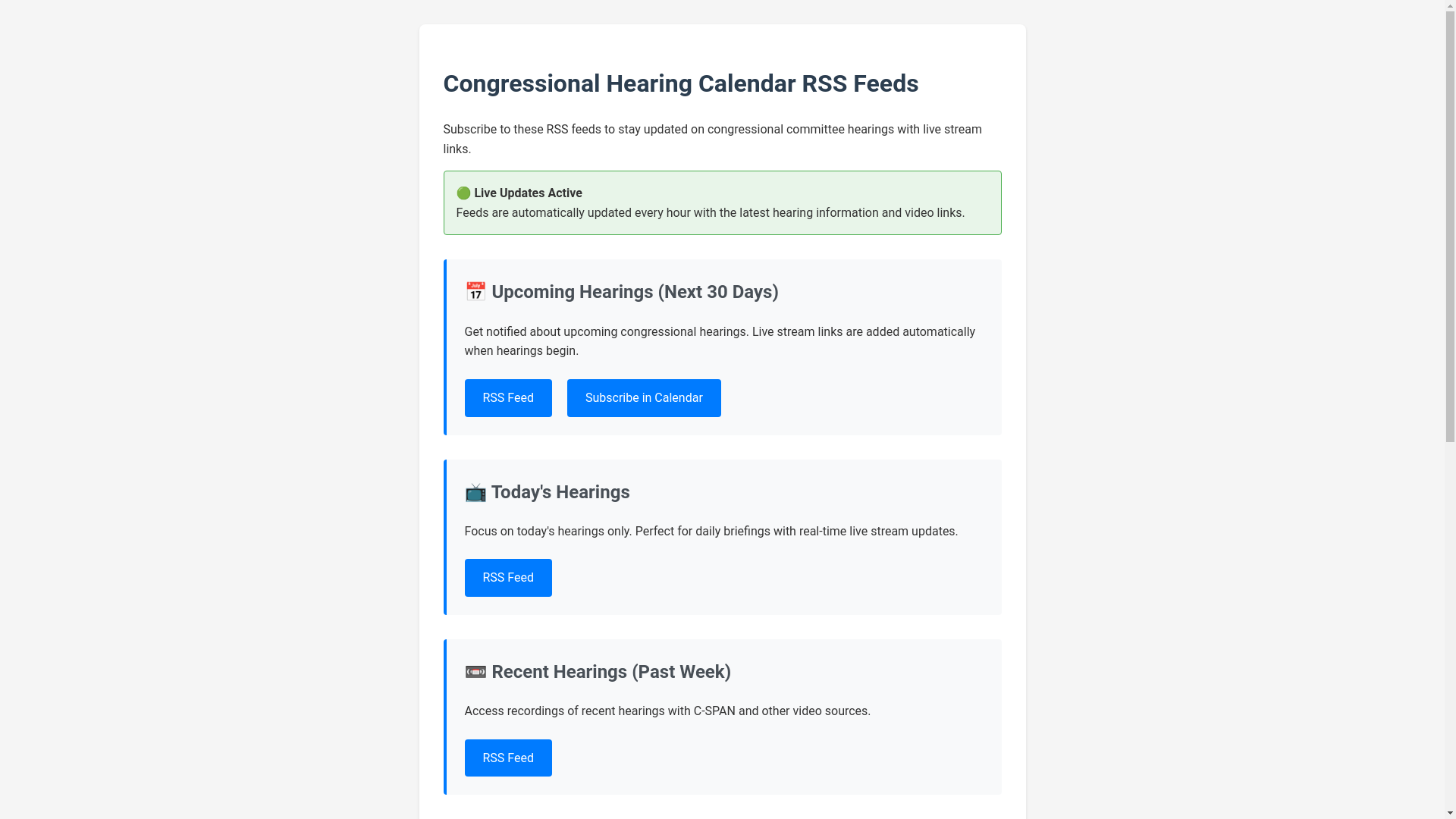 website screenshot of https://congressional-hearing-calendar.pages.dev/