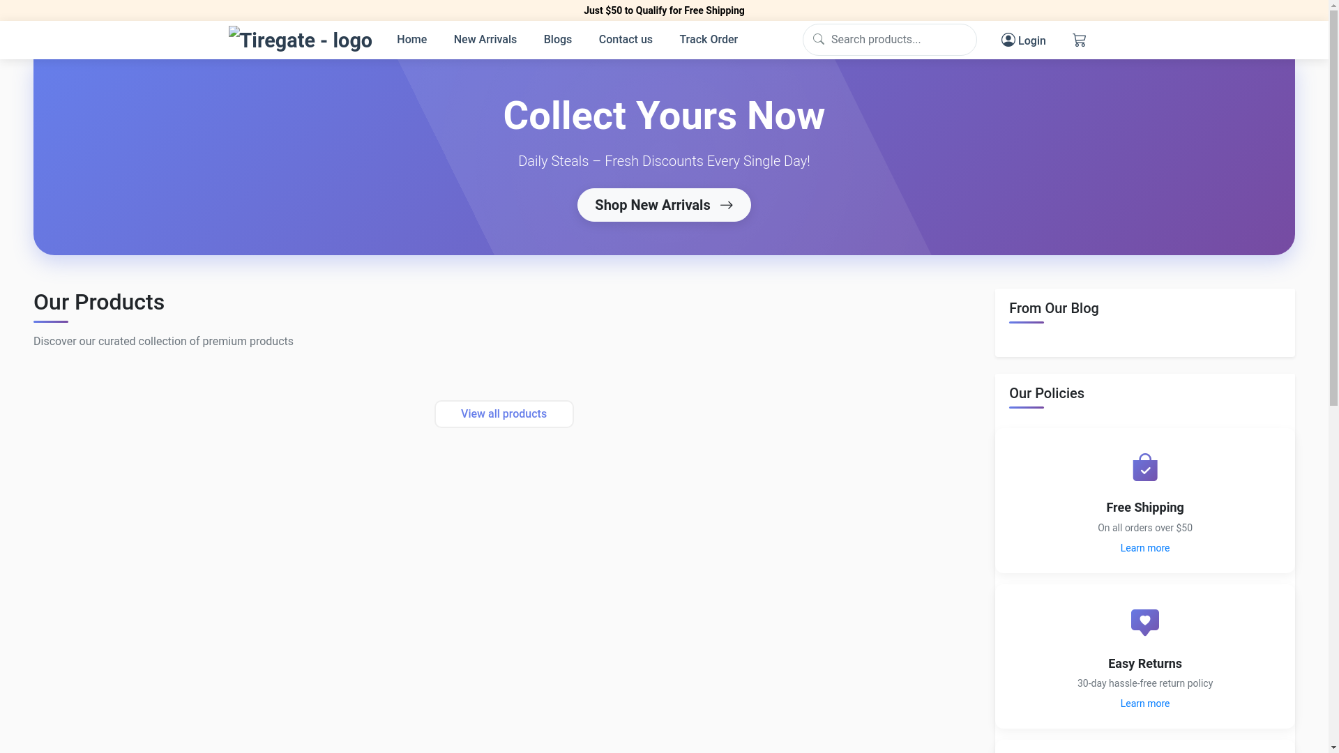 website screenshot of https://tiregate.shop/