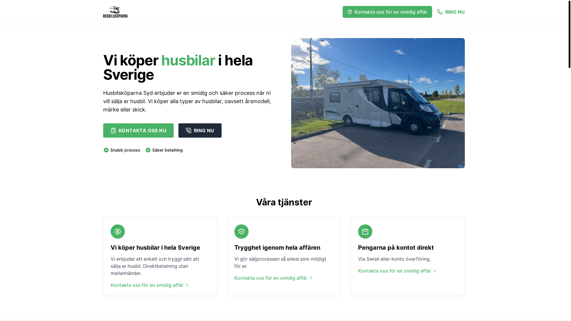 website screenshot of https://husbilskoparna-syd.pages.dev/