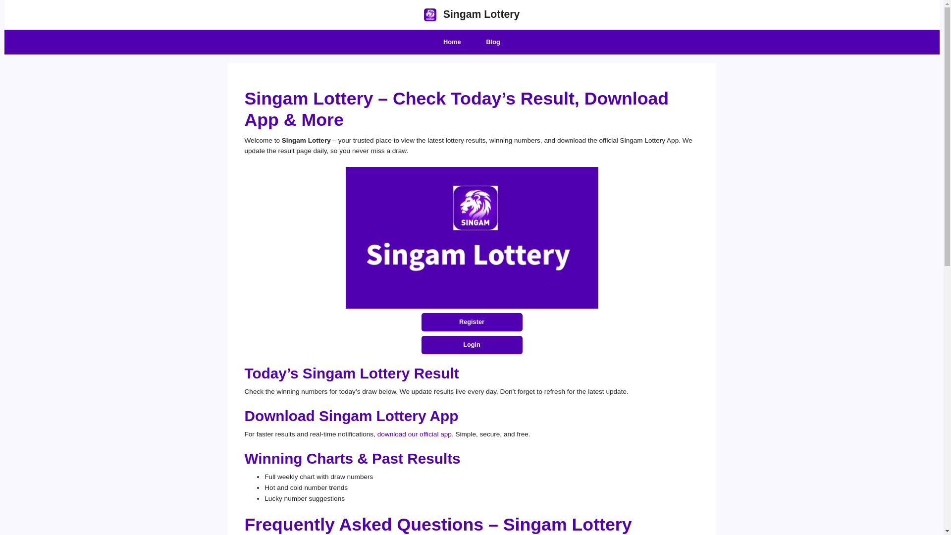 website screenshot of https://singamlottery.net/