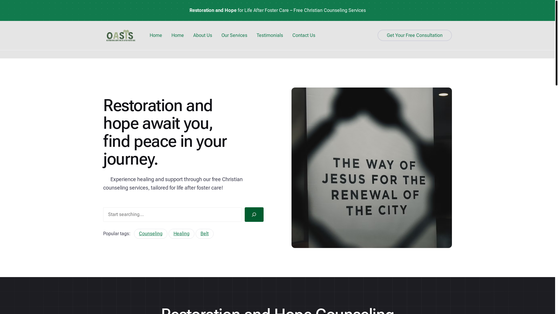 website screenshot of https://centerofoasis.org/