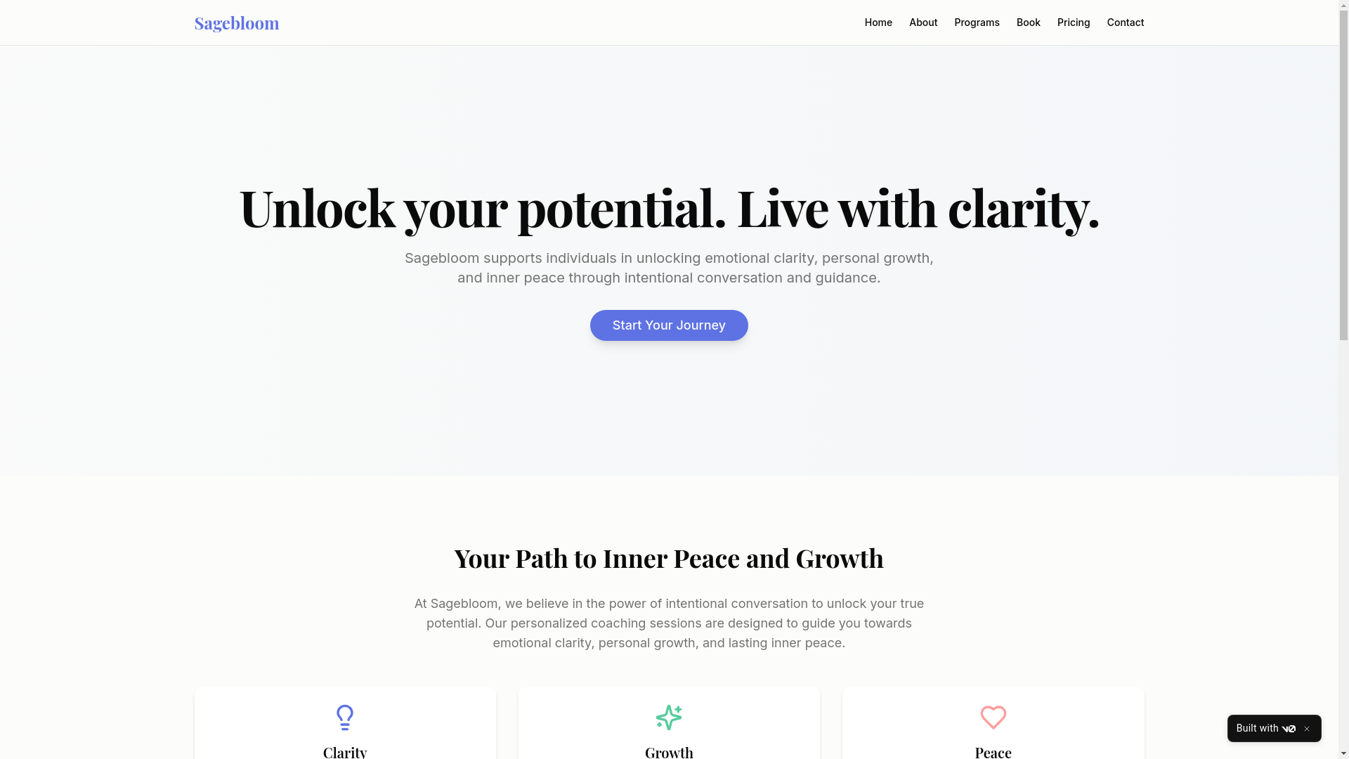 website screenshot of https://sagebloom.site/