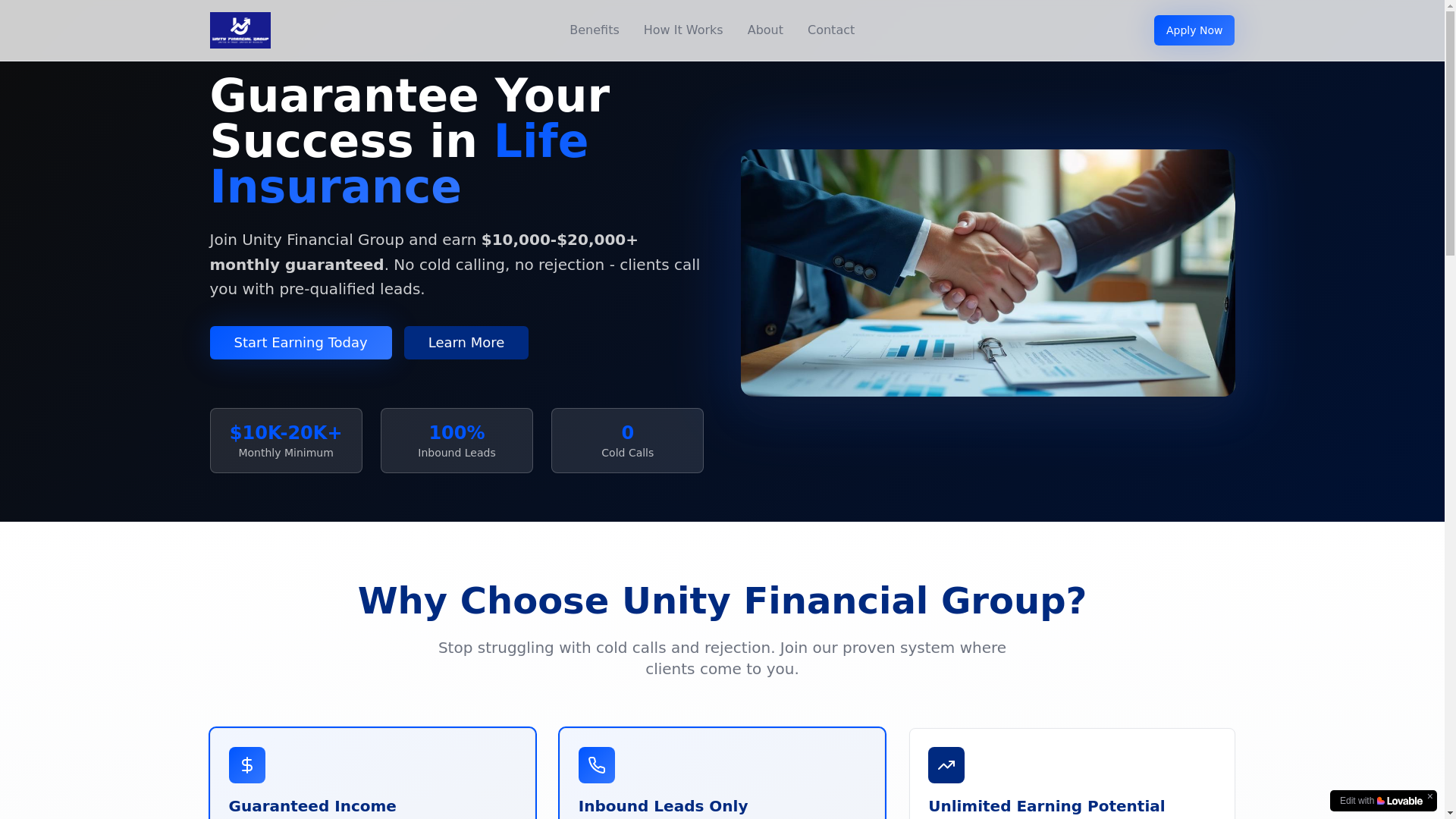website screenshot of https://unityfinancial.group/