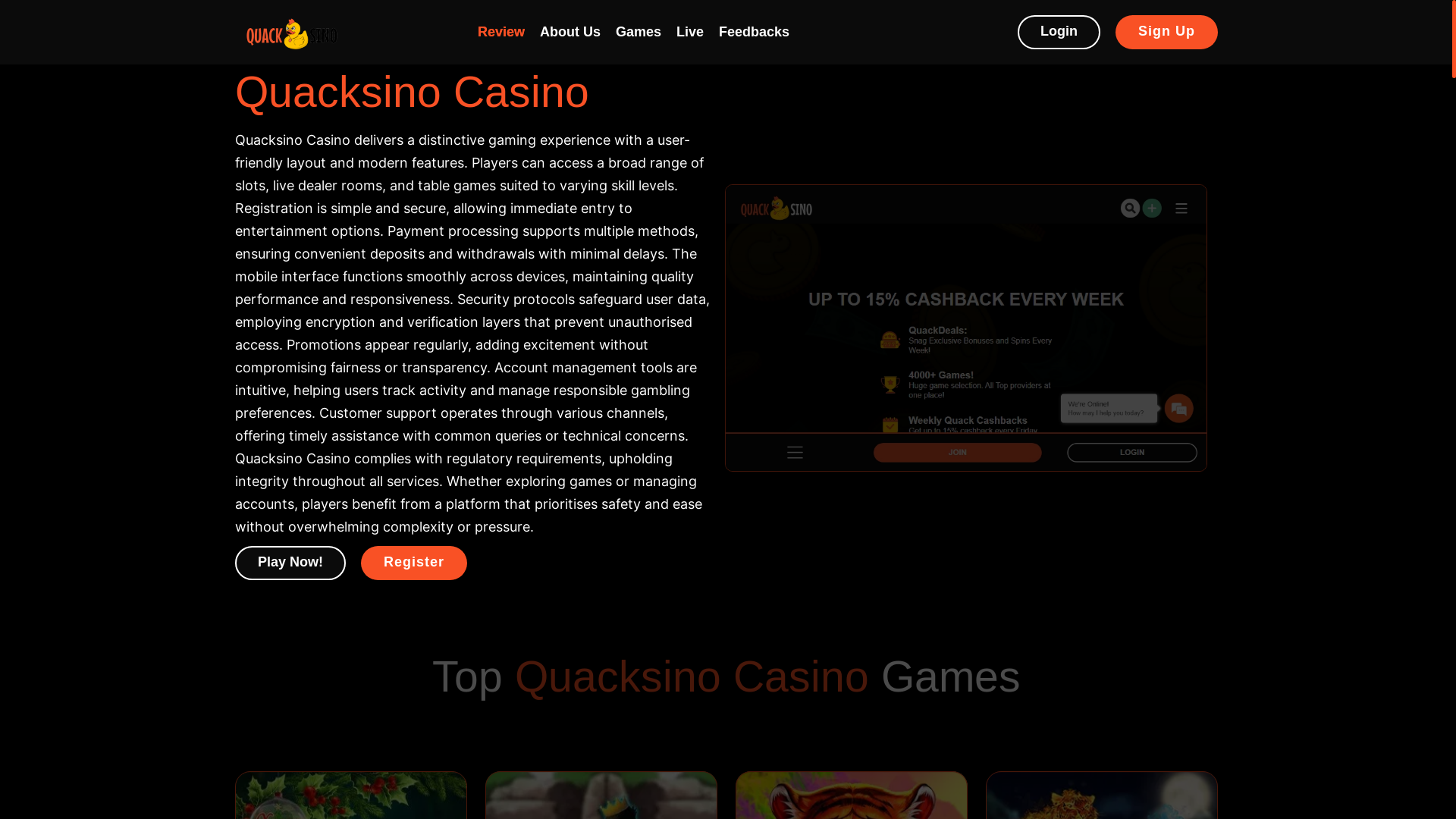 website screenshot of https://quacksino.co.uk/