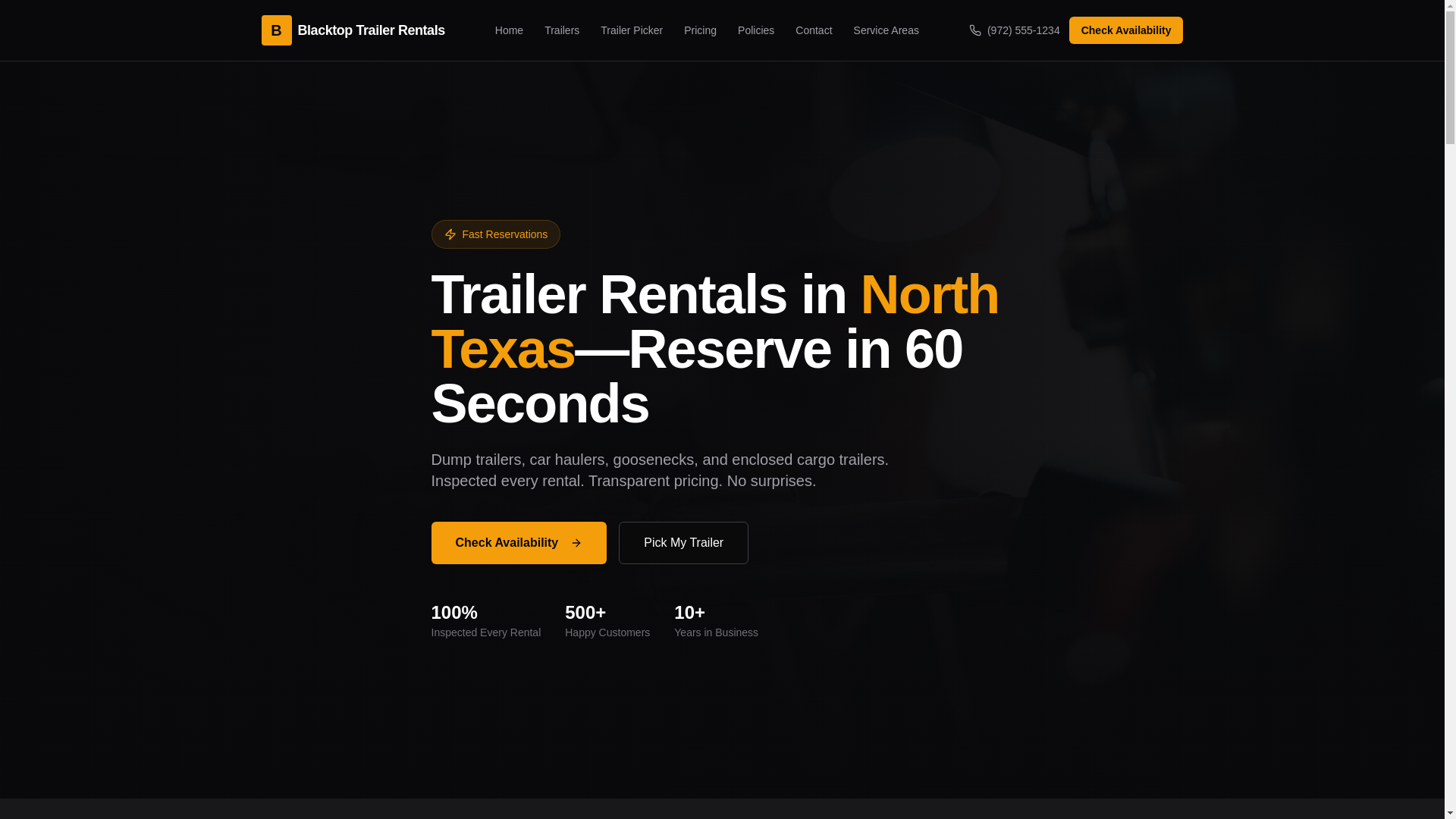 website screenshot of https://blacktoptrailers.com/