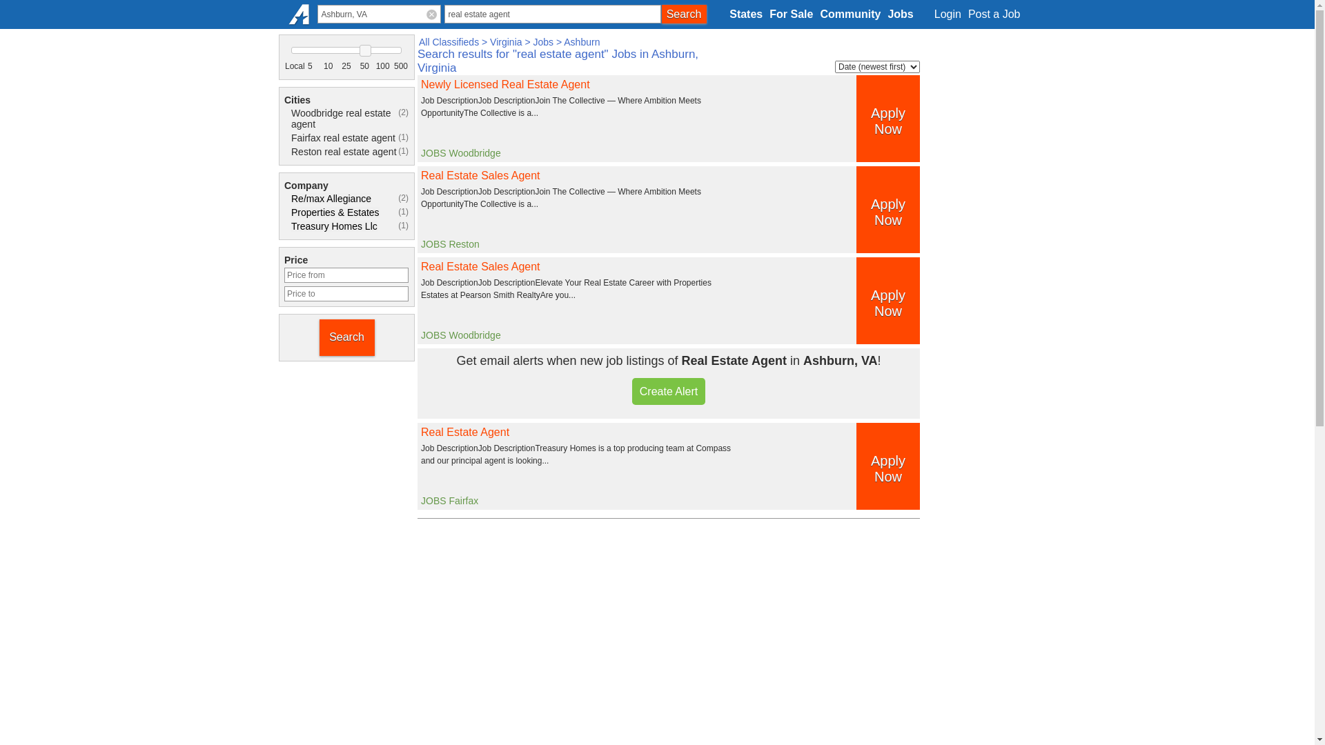 website screenshot of https://ashburn-va.americanlisted.com/jobs/real+estate+agent/