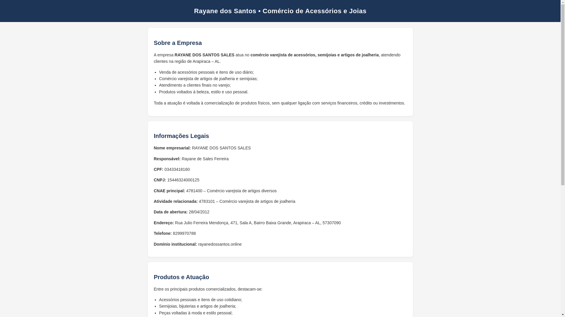 website screenshot of https://rayanedossantos.online/