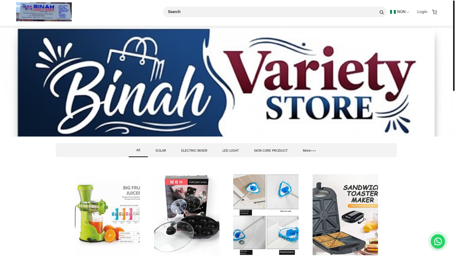website screenshot of https://binahvarietystore.com.ng/