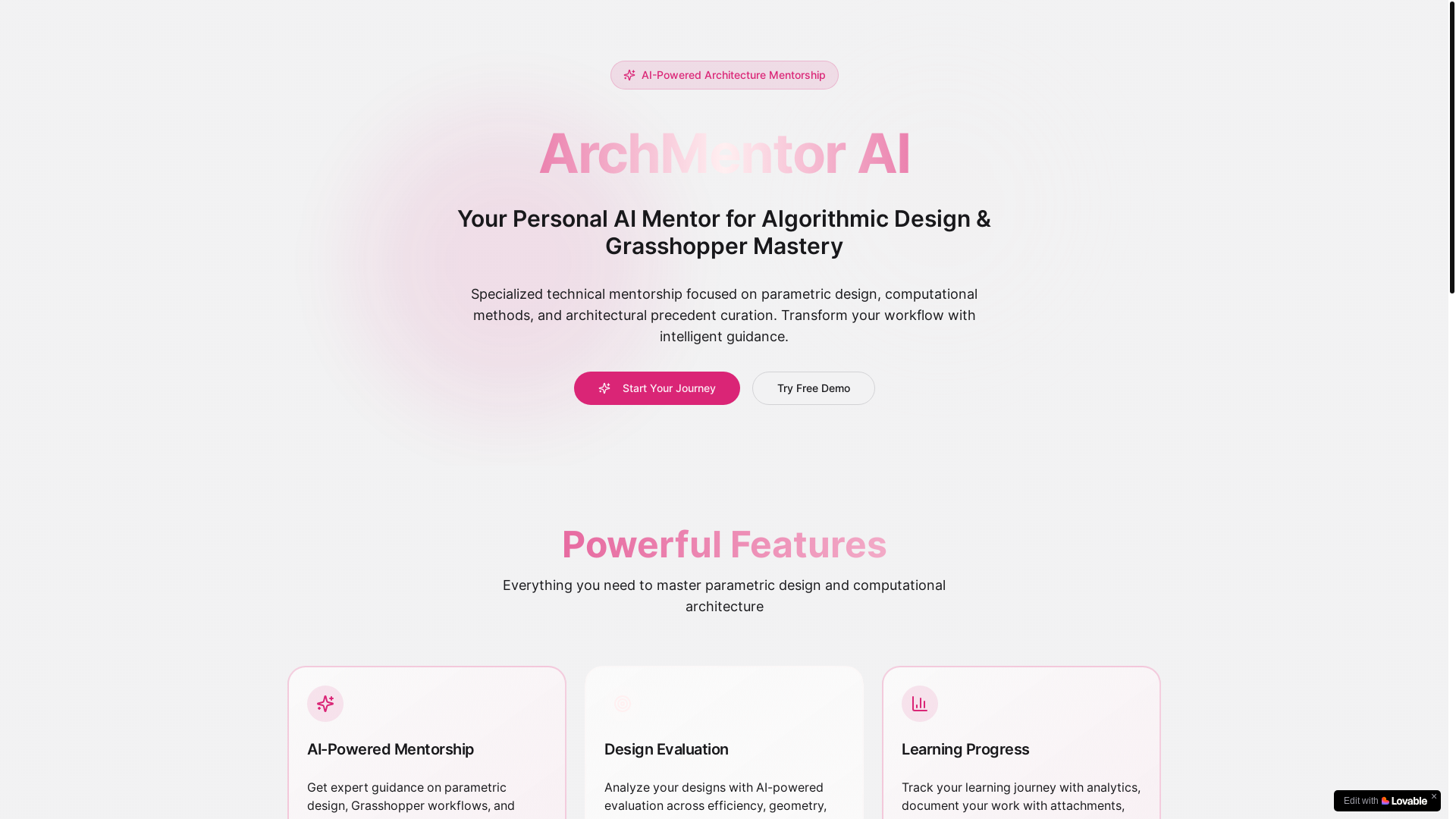 website screenshot of https://archmentorai.com/