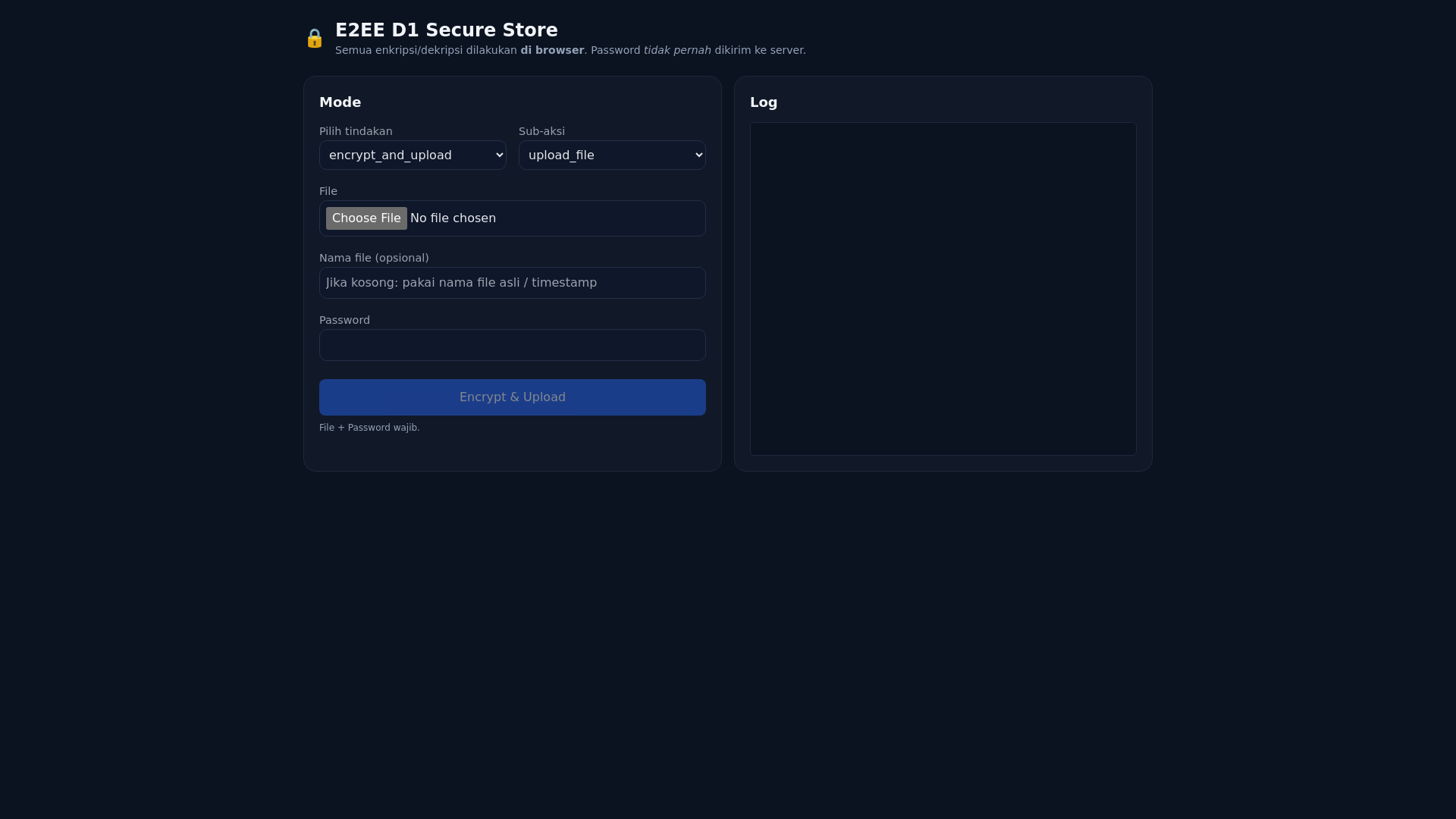 website screenshot of https://e2ee-d1-secure-store.pages.dev/