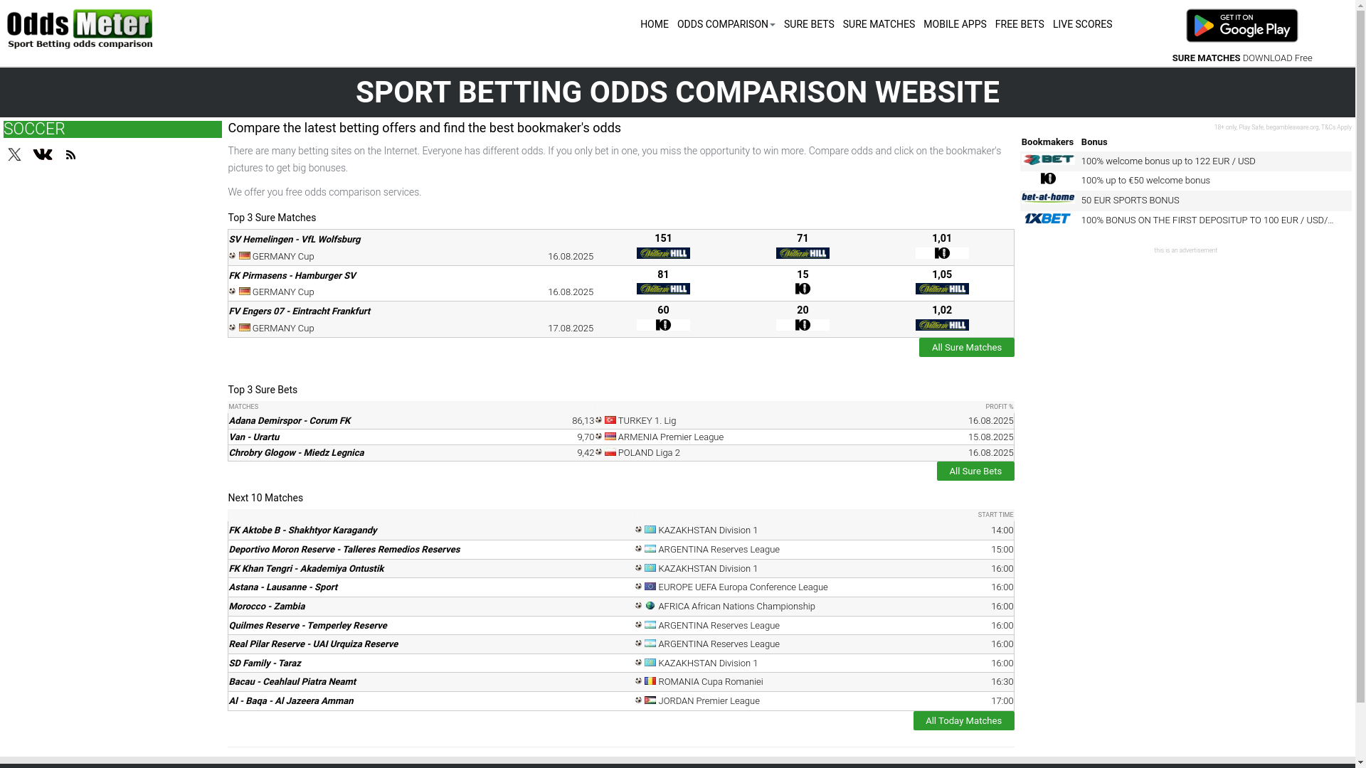 website screenshot of https://www.oddsmeter.com/