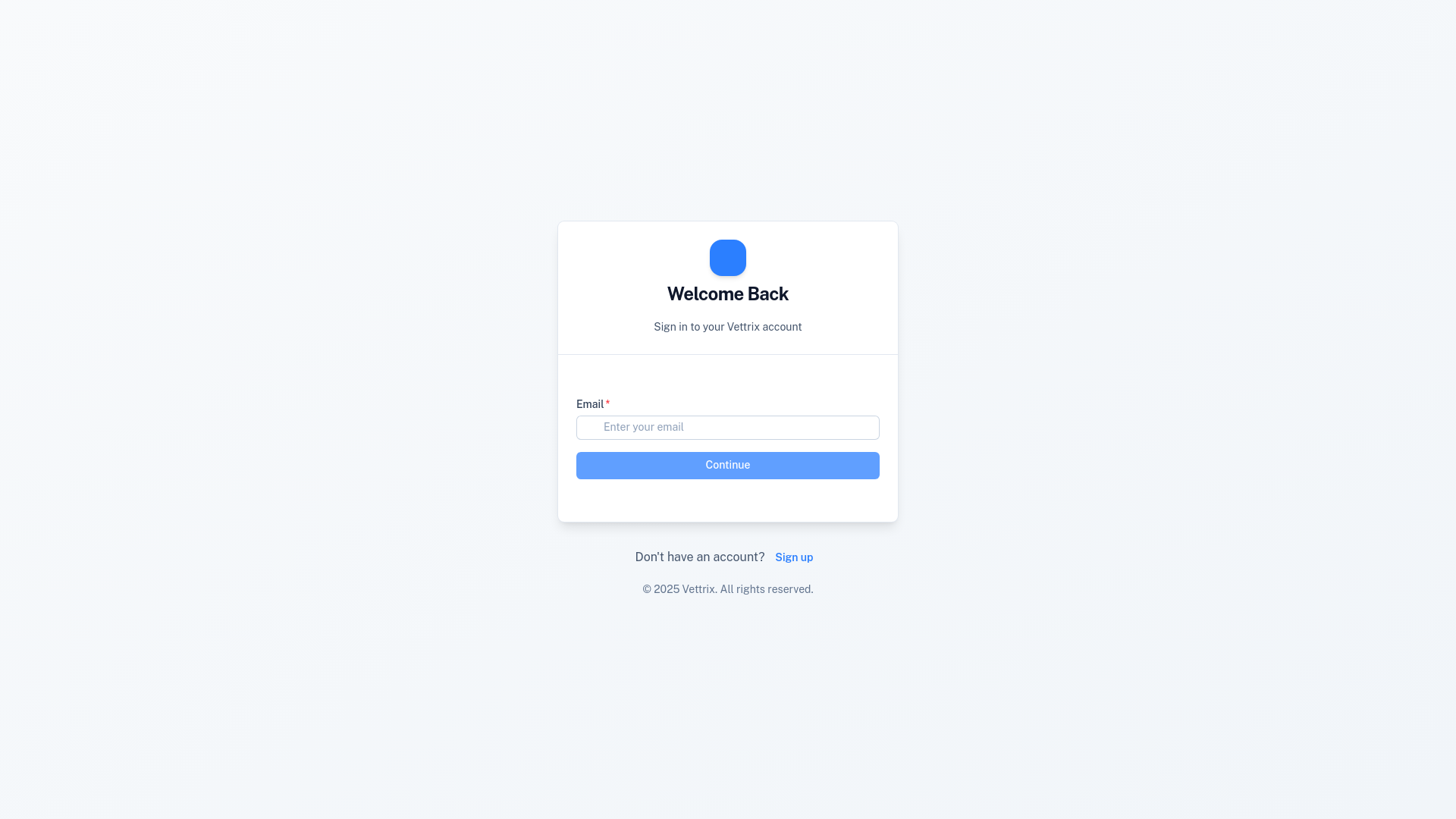 website screenshot of https://development-vettrix-accounts-ui.pages.dev/
