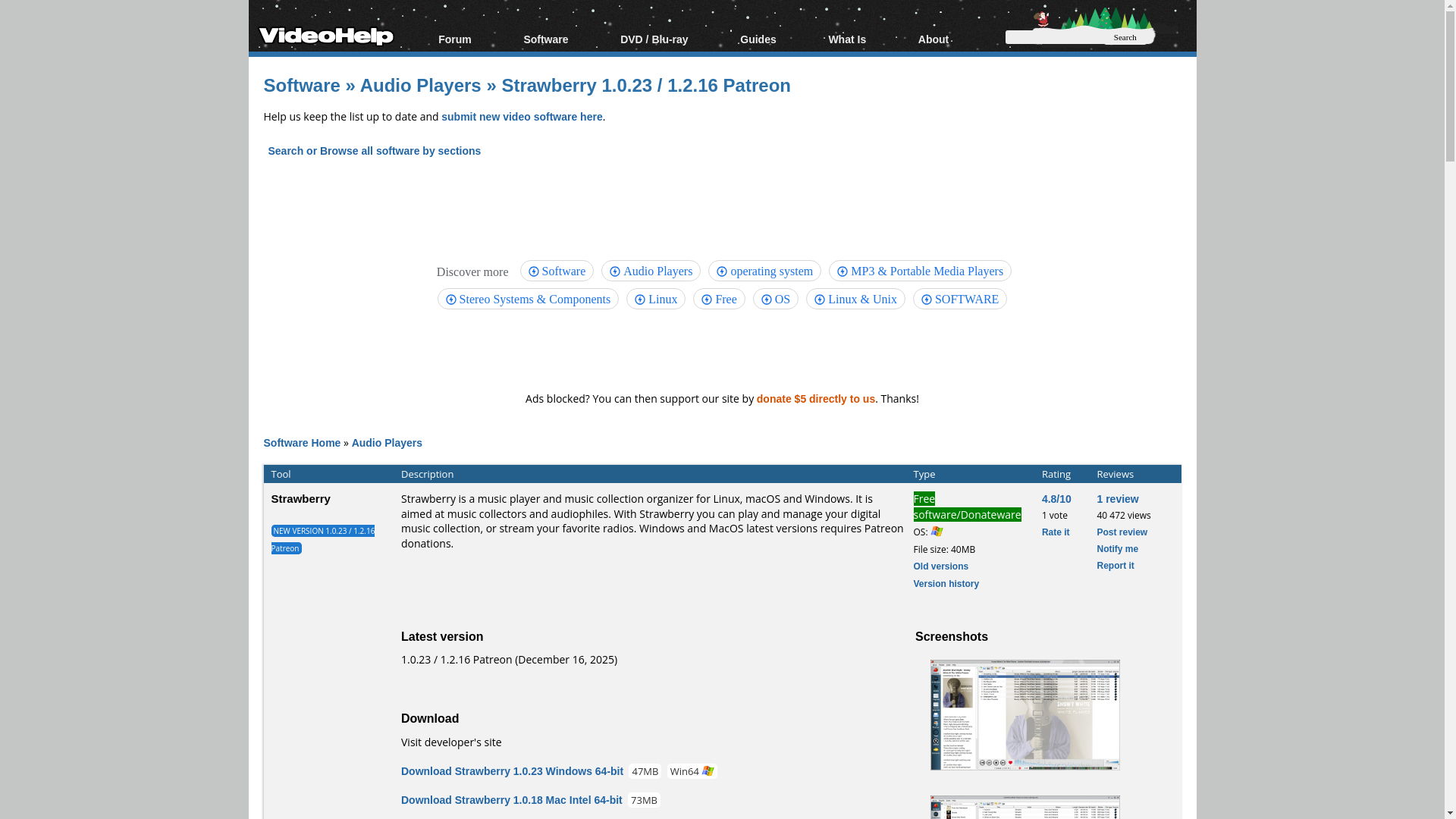website screenshot of https://www.videohelp.com/software/Strawberry