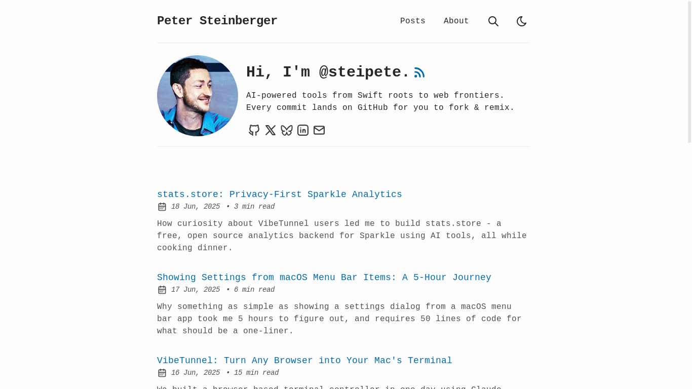 website screenshot of https://steipete.ninja/