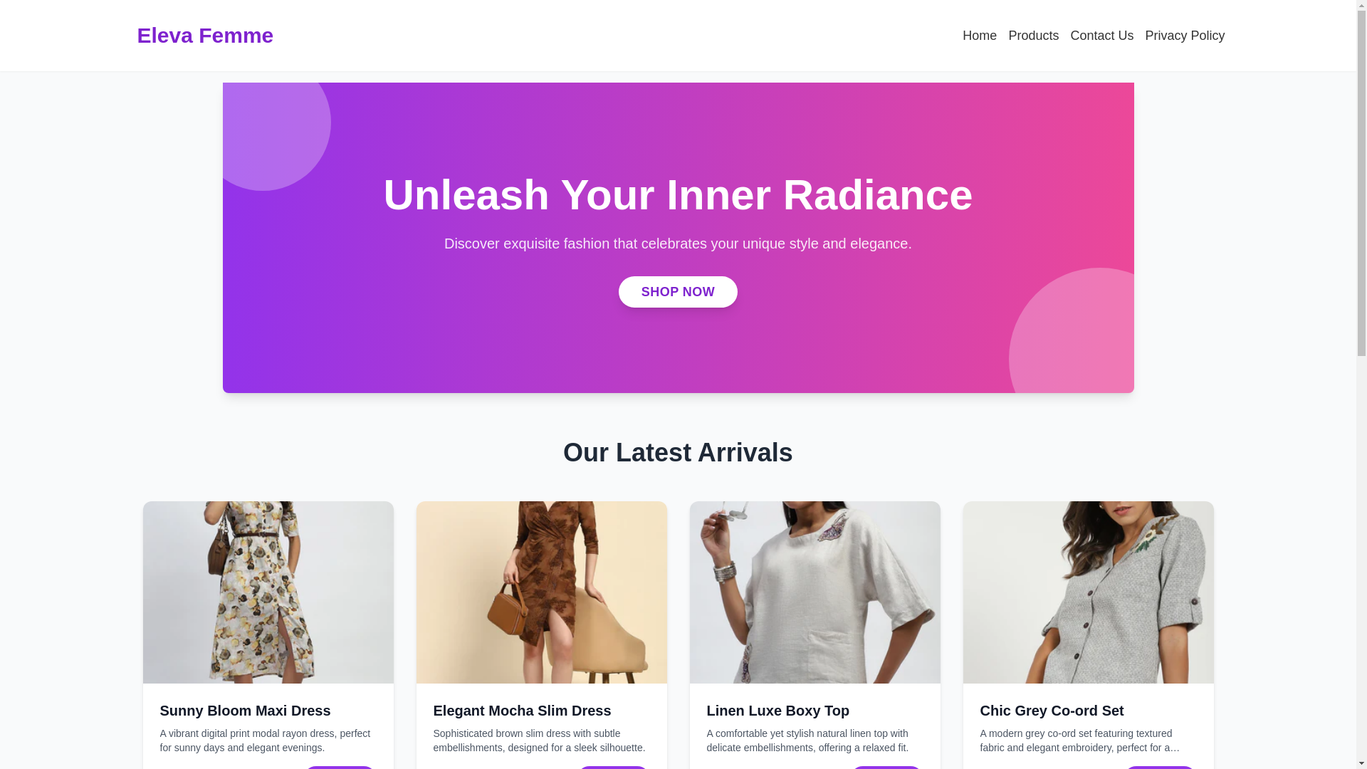 website screenshot of https://elevafemme.store/