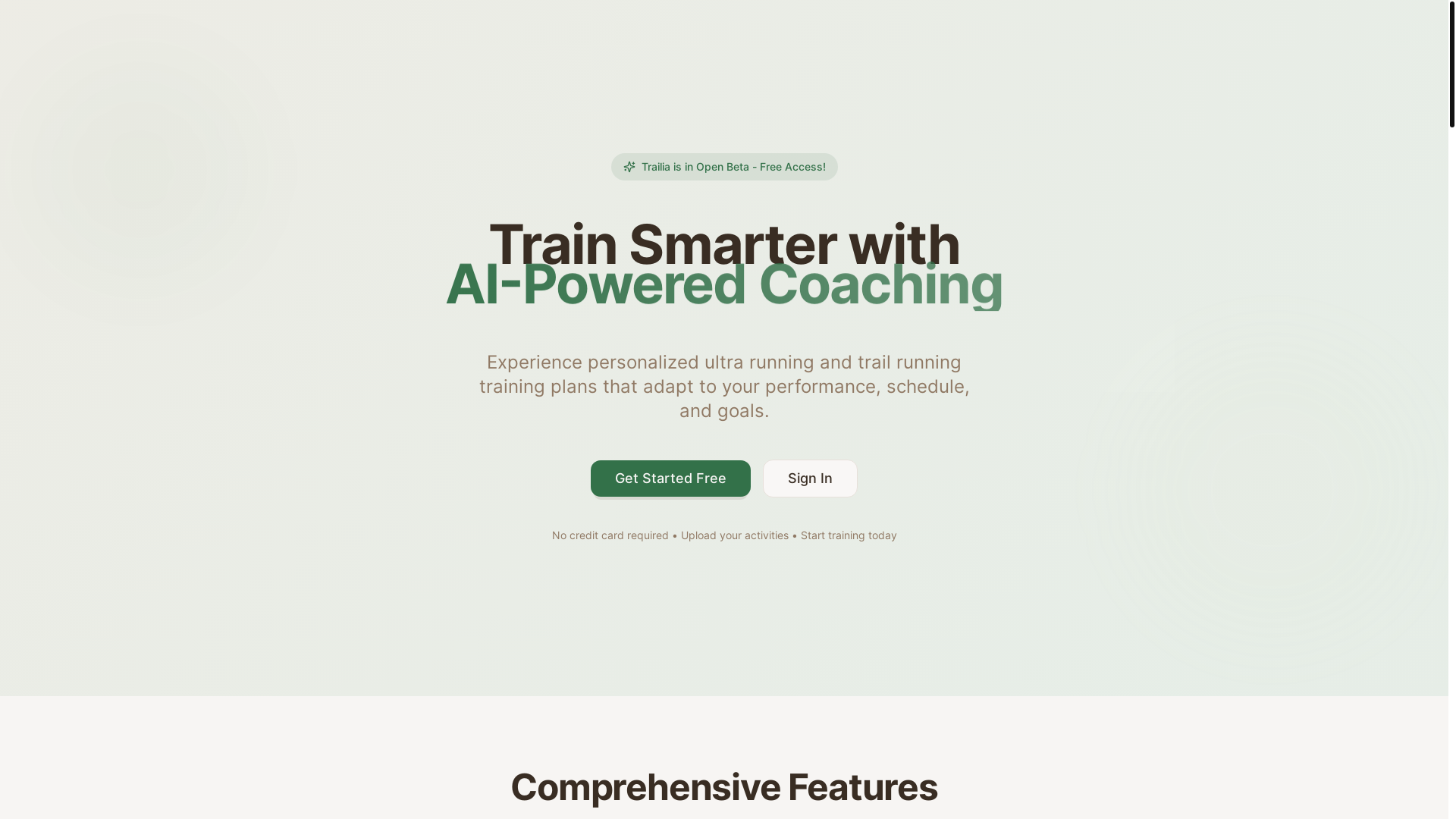website screenshot of https://trailia.run/