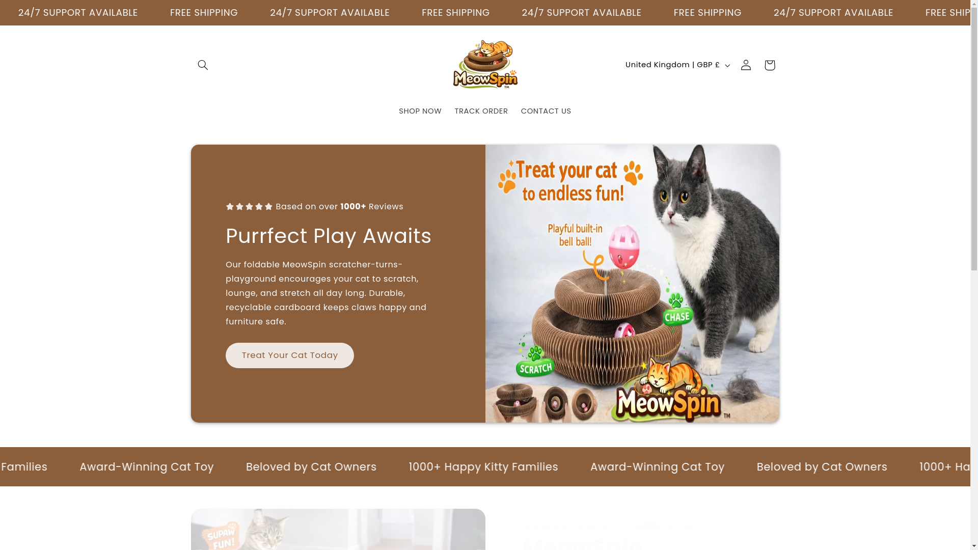 website screenshot of https://shopmeowspin.com/