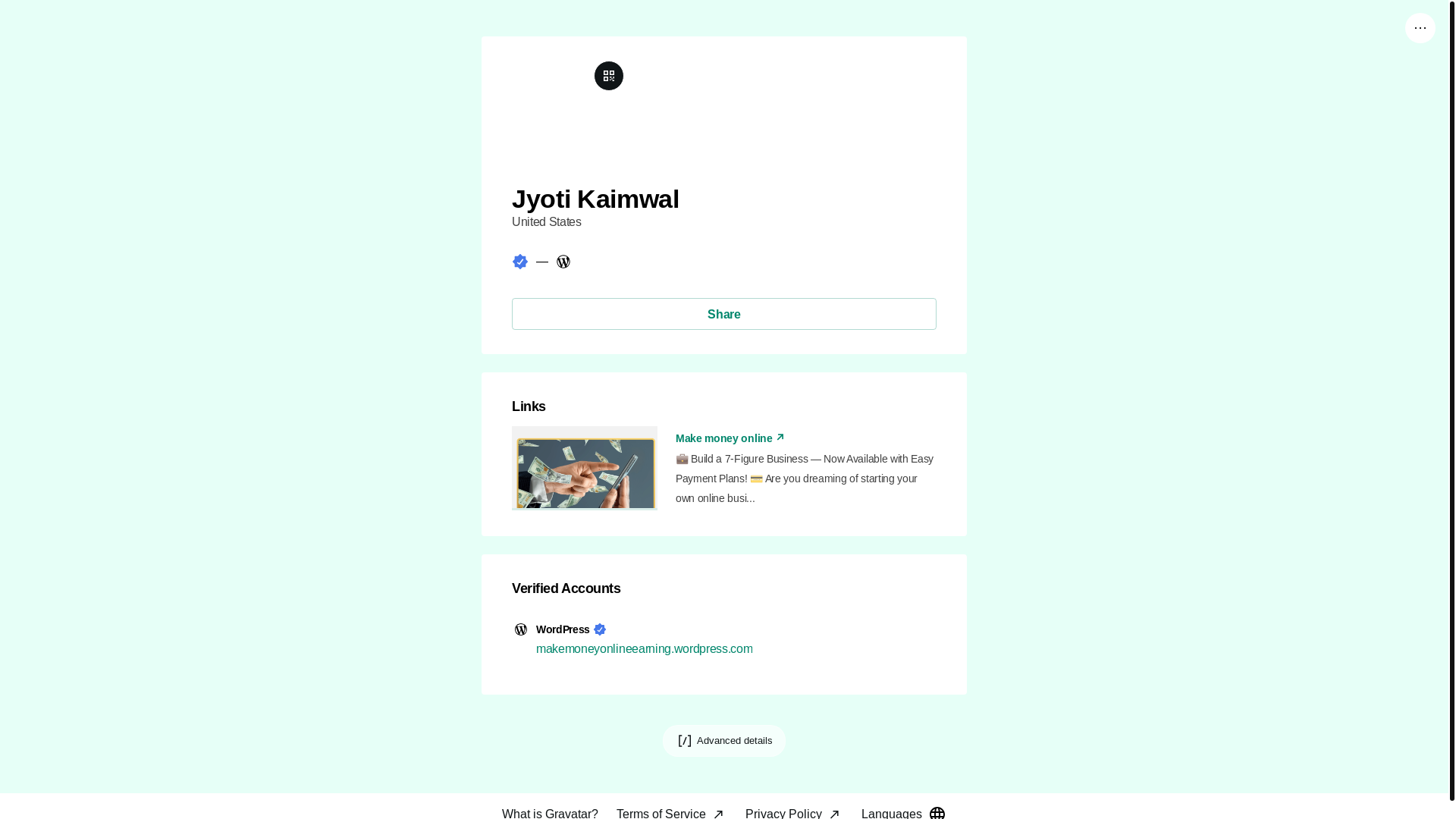 website screenshot of https://jyotikaimwal.link/