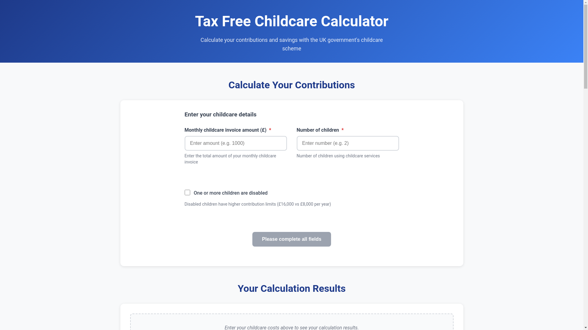 website screenshot of https://taxfreechildcare.uk/