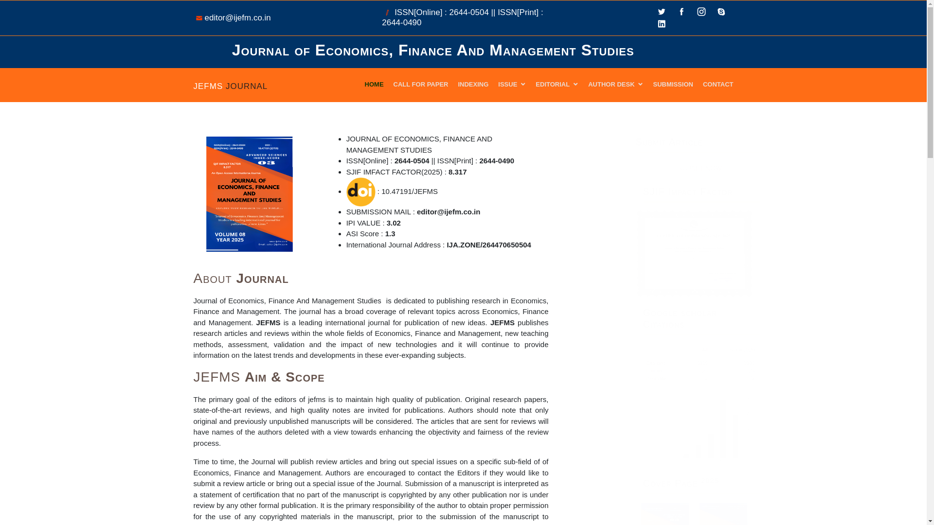 website screenshot of https://ijefm.co.in/