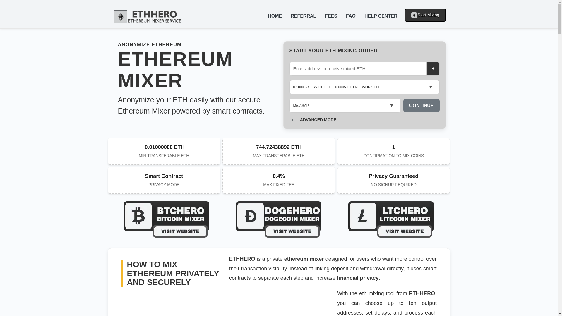 website screenshot of https://ethhero.pro/
