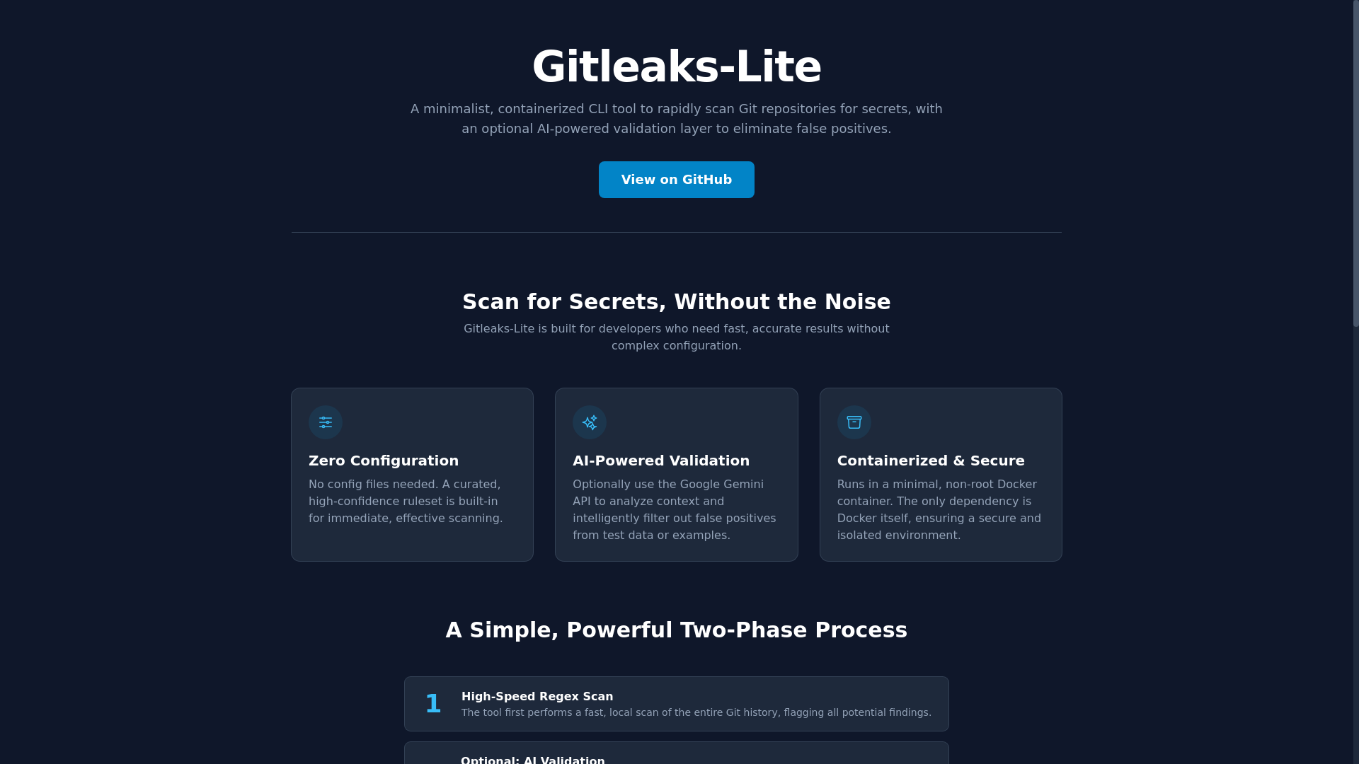 website screenshot of https://gitleakslite.com/