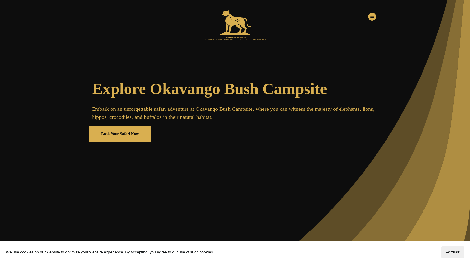 website screenshot of https://okavangobushcampsite.com/