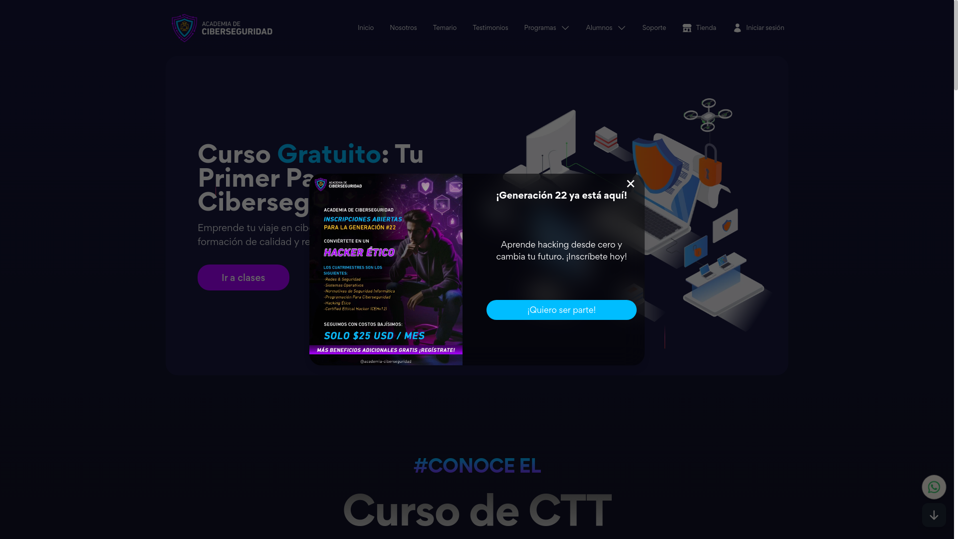 website screenshot of https://academia-ciberseguridad.com/tecnico-ciberseguridad