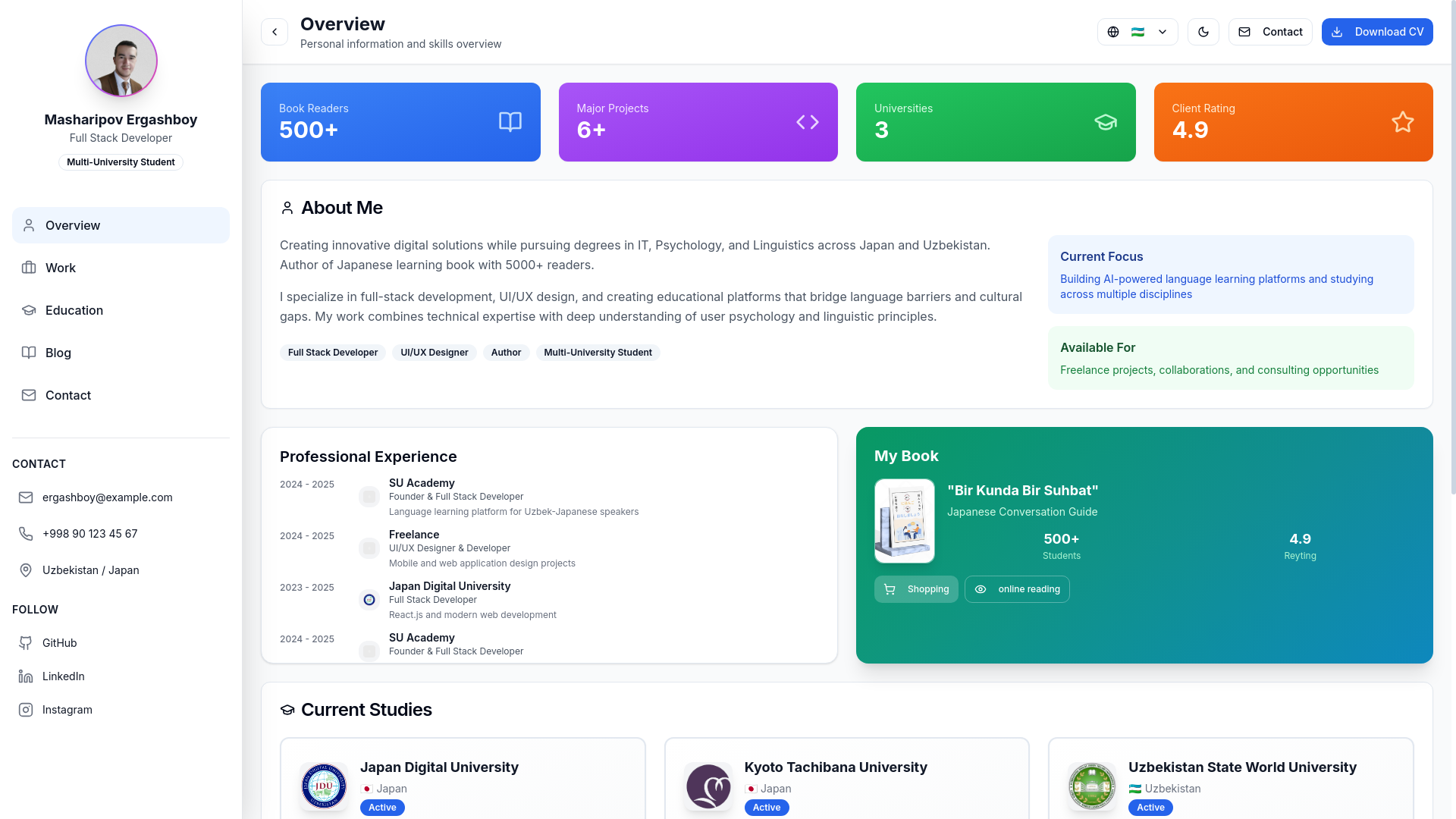 website screenshot of https://ergashboy.uz/