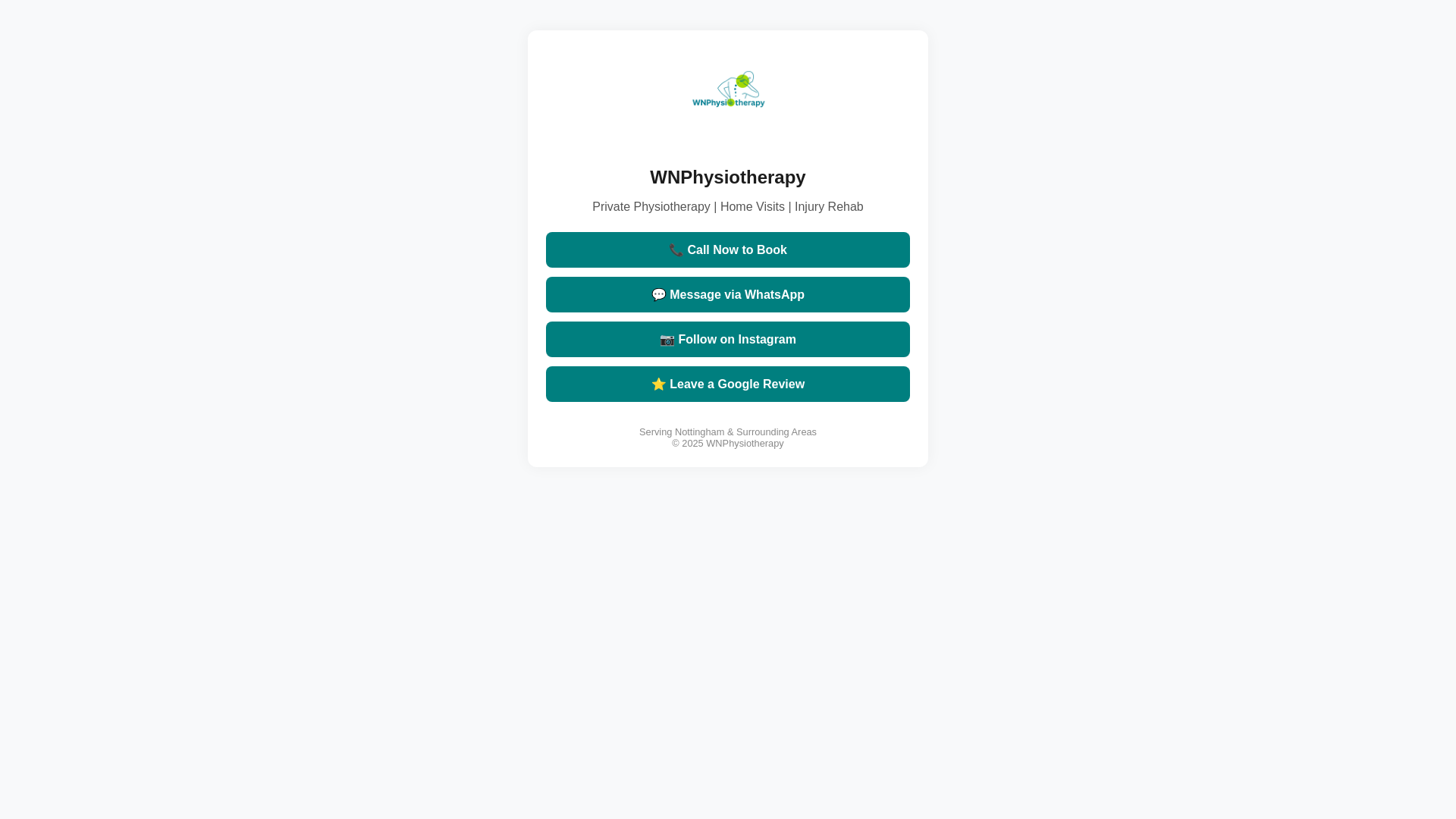 website screenshot of https://wnphysiotherapy.co.uk/
