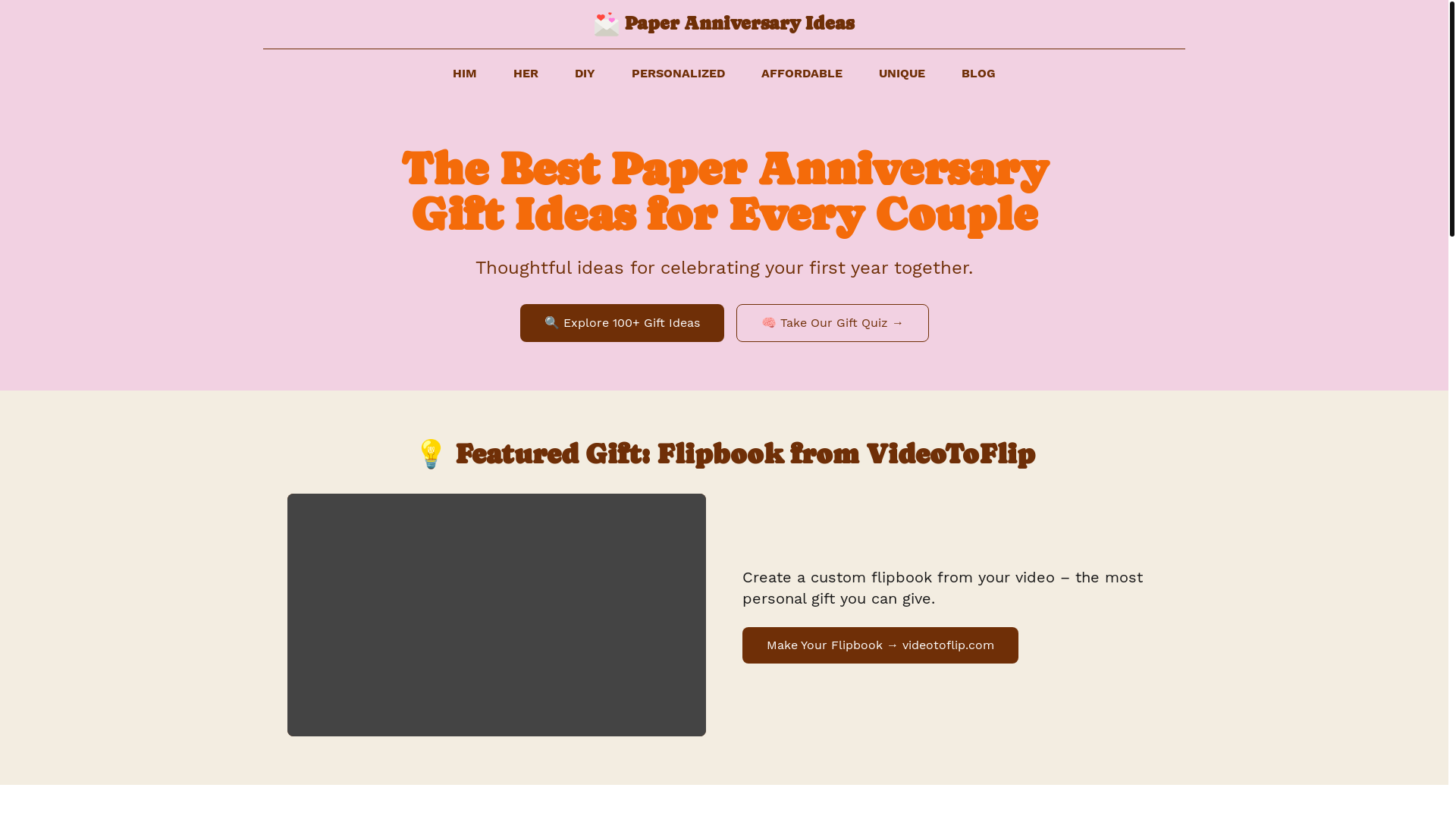 website screenshot of https://paperanniversaryideas.com/