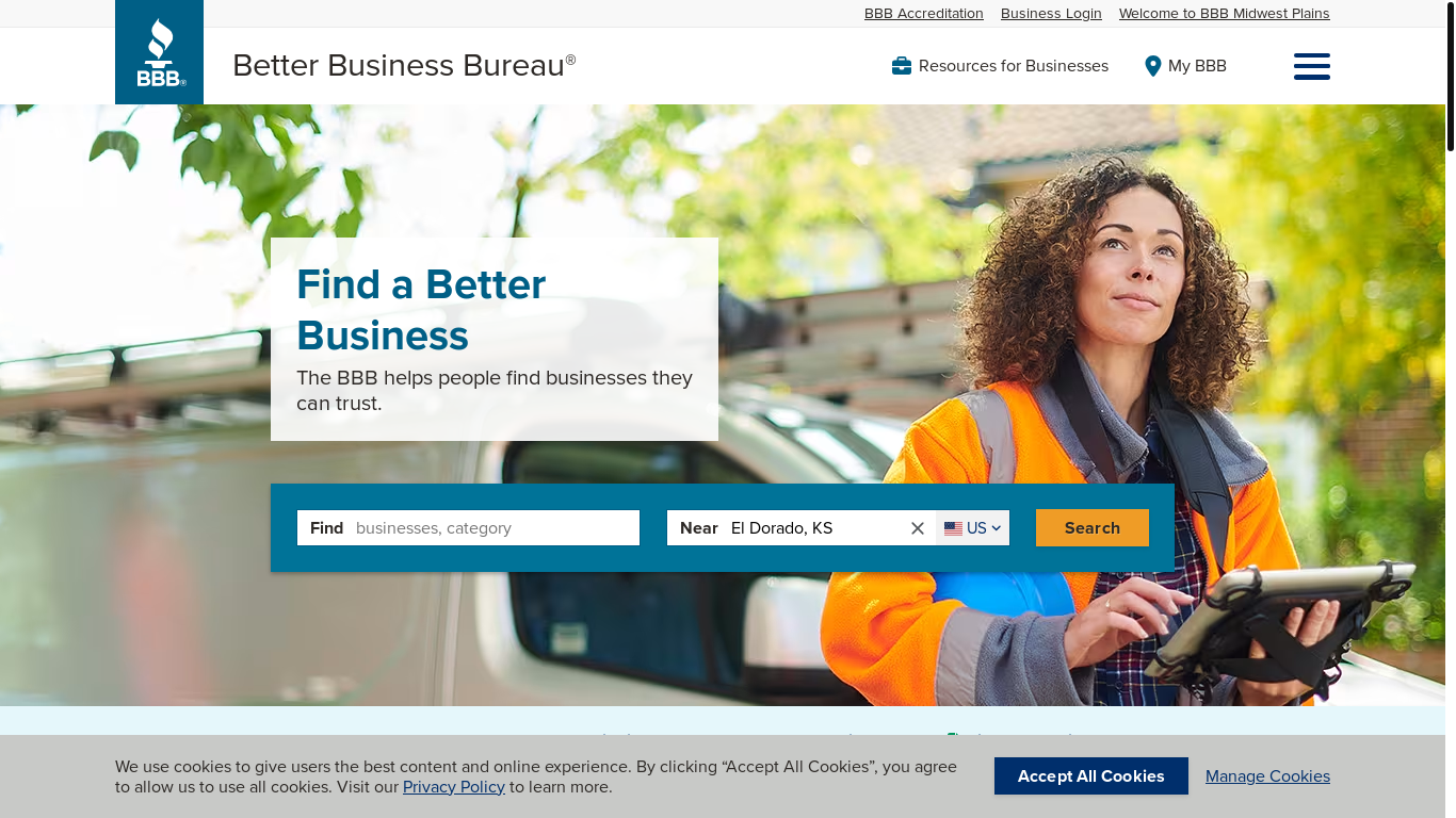 website screenshot of https://bbb.org/