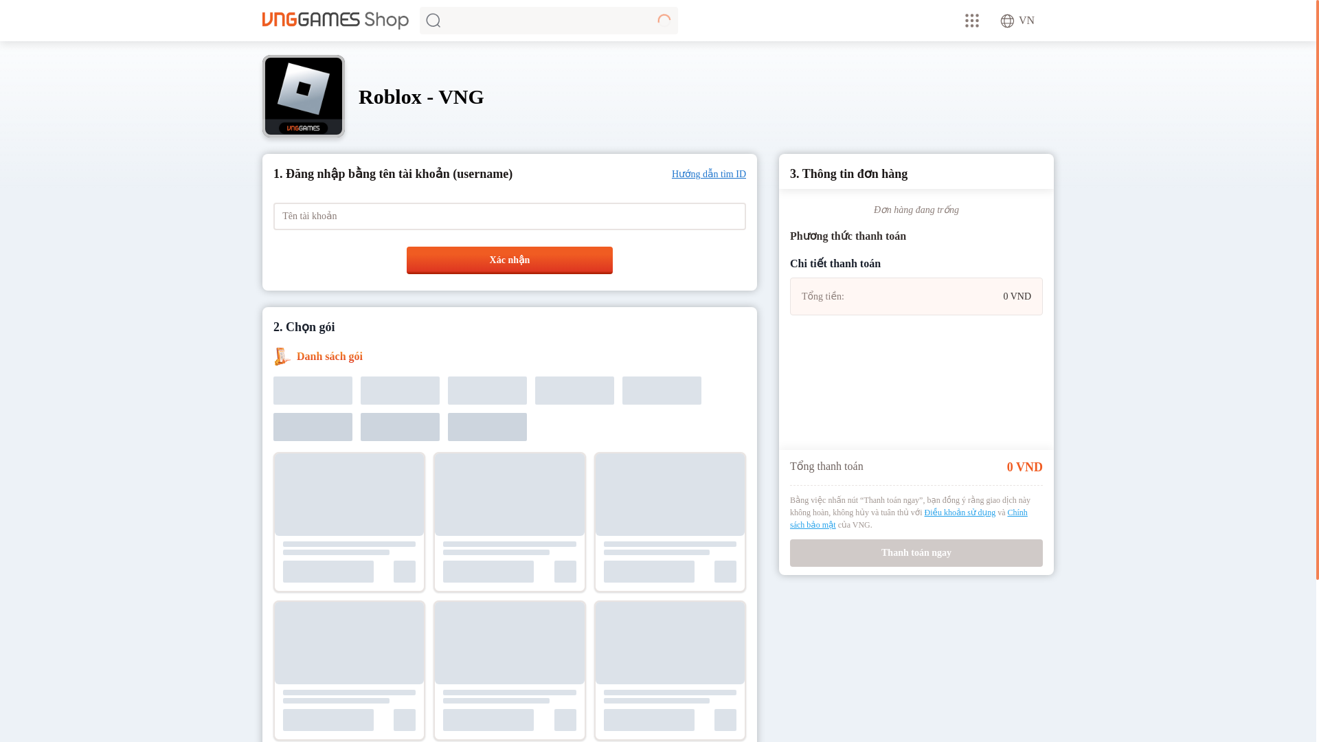 website screenshot of https://shop.vnggames.com/vn/game/roblox